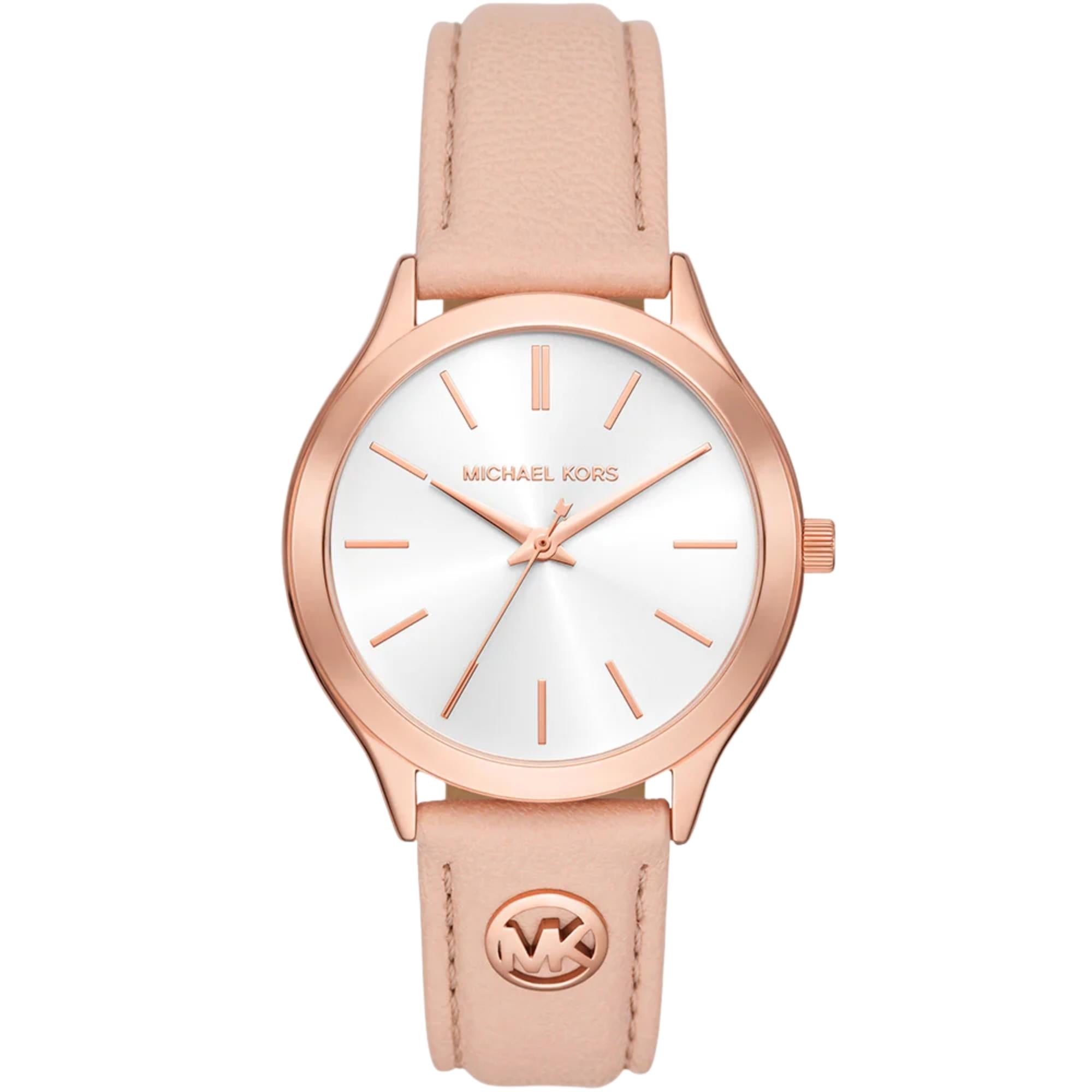 Michael Kors Slim Runway 38mm White Dial Leather Ladies Quartz Watch MK7545