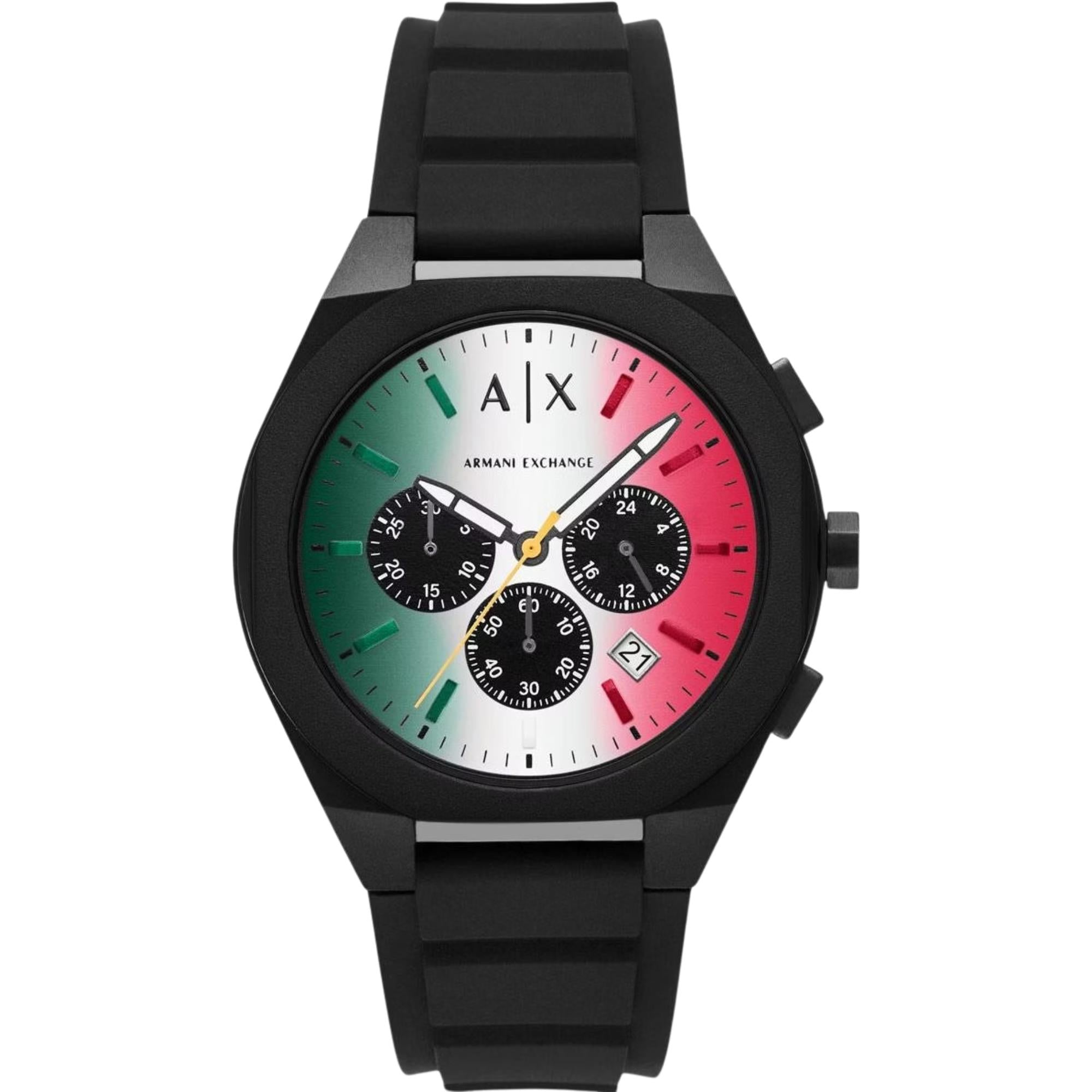 Armani Exchange Sync 44mm Chronograph Multi-Colour Dial Silicone Mens Quartz Watch AX4173
