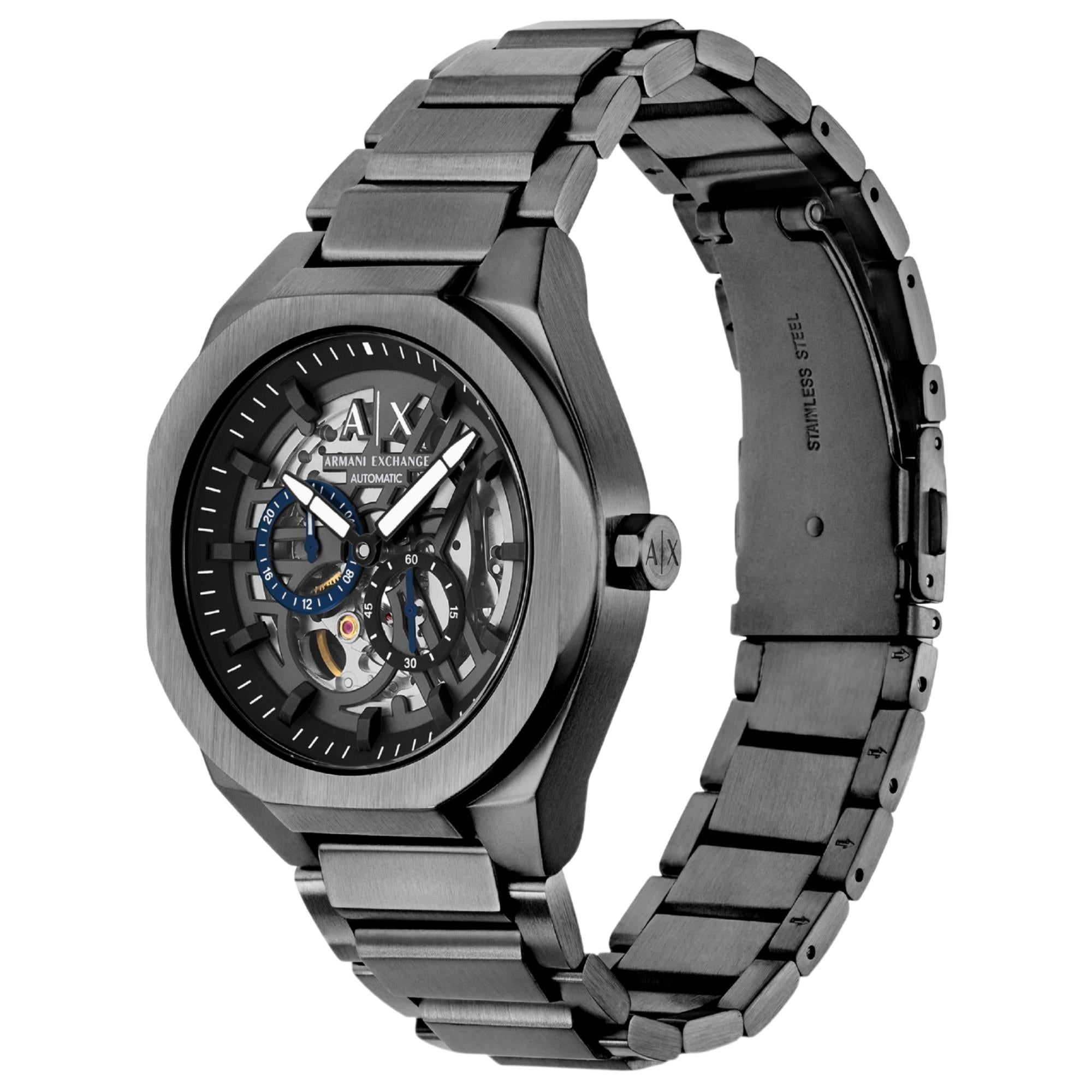 Armani Exchange Sync 44mm Skeleton Grey Dial Steel Mens Quartz Watch AX4195