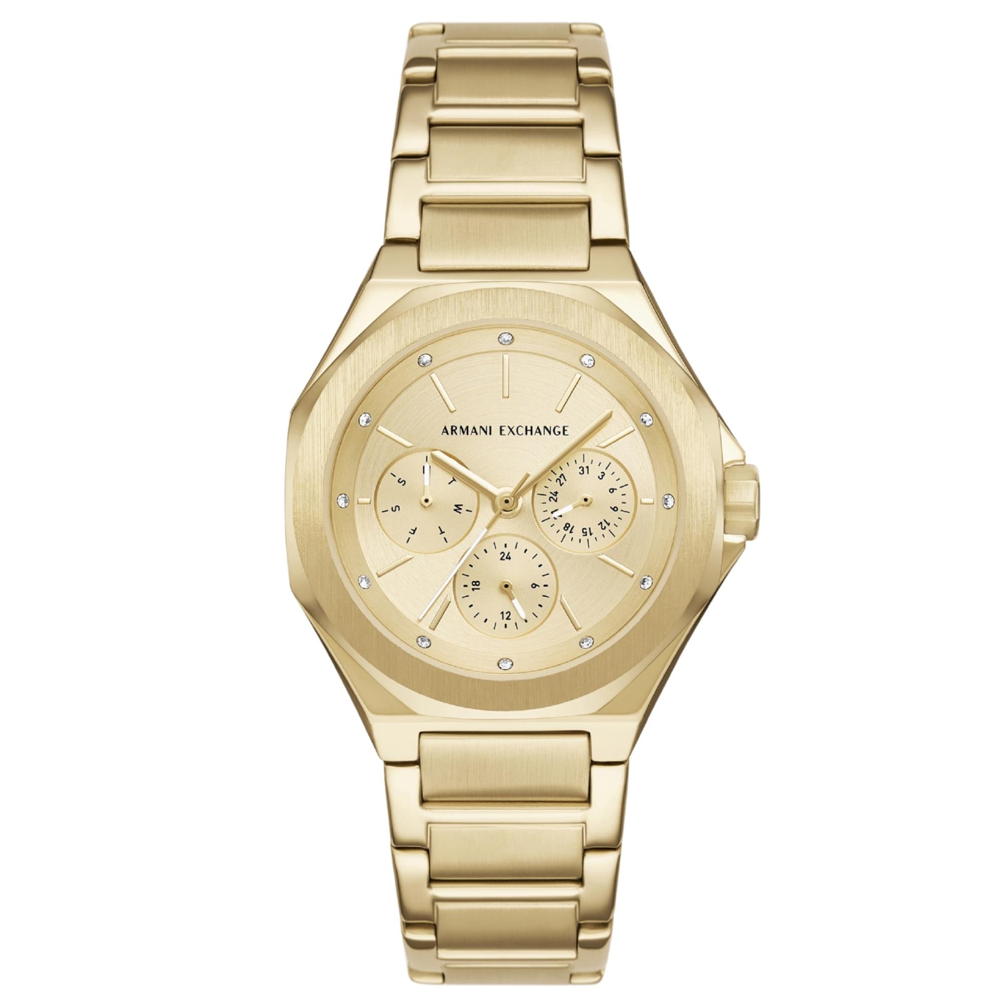 Armani Exchange Sync 36mm Chronograph Gold Dial Steel Ladies Quartz Watch AX4624