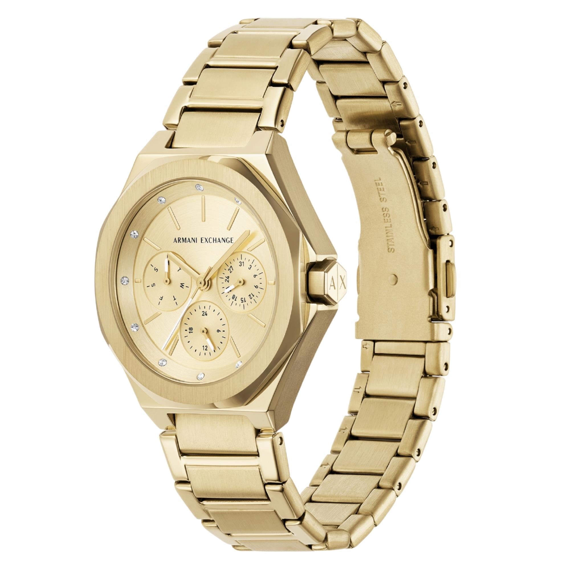 Armani Exchange Sync 36mm Chronograph Gold Dial Steel Ladies Quartz Watch AX4624