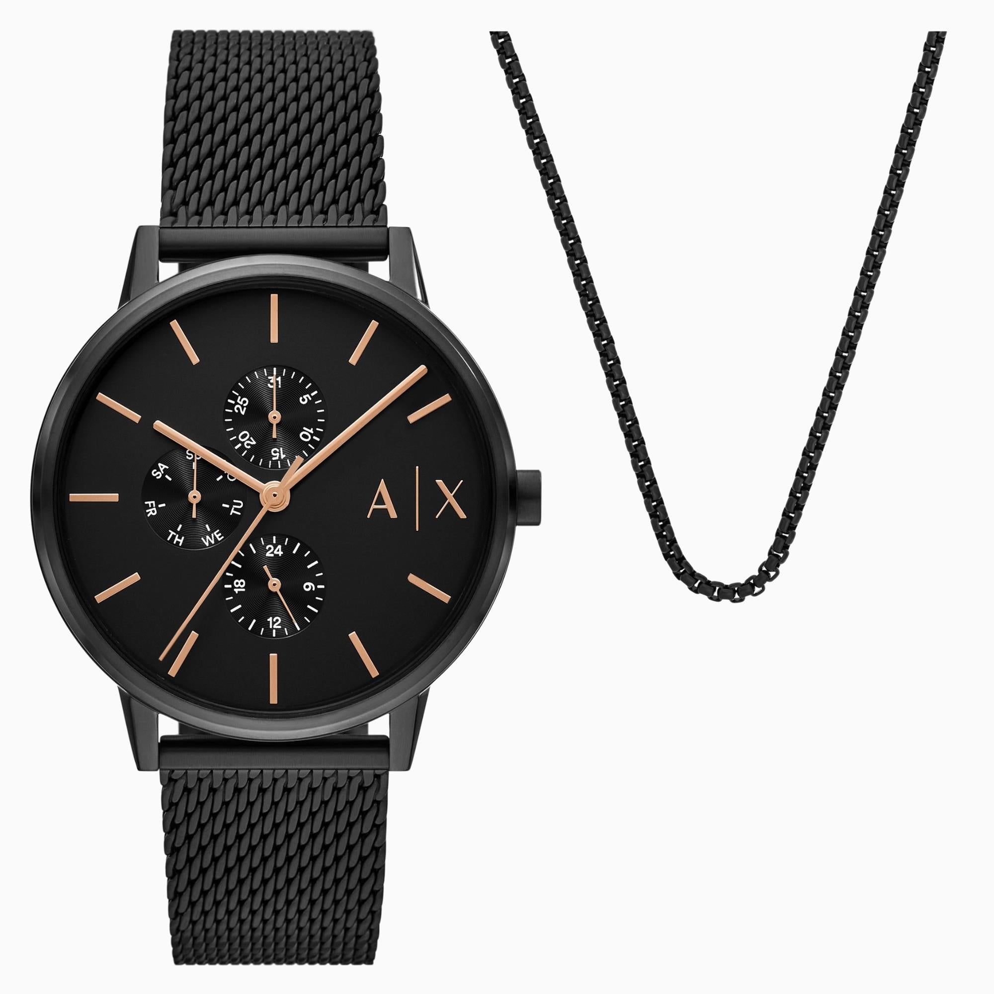 Armani Exchange Cayde 42mm Chronograph Black Dial Steel Mens Quartz Watch AX7162SET