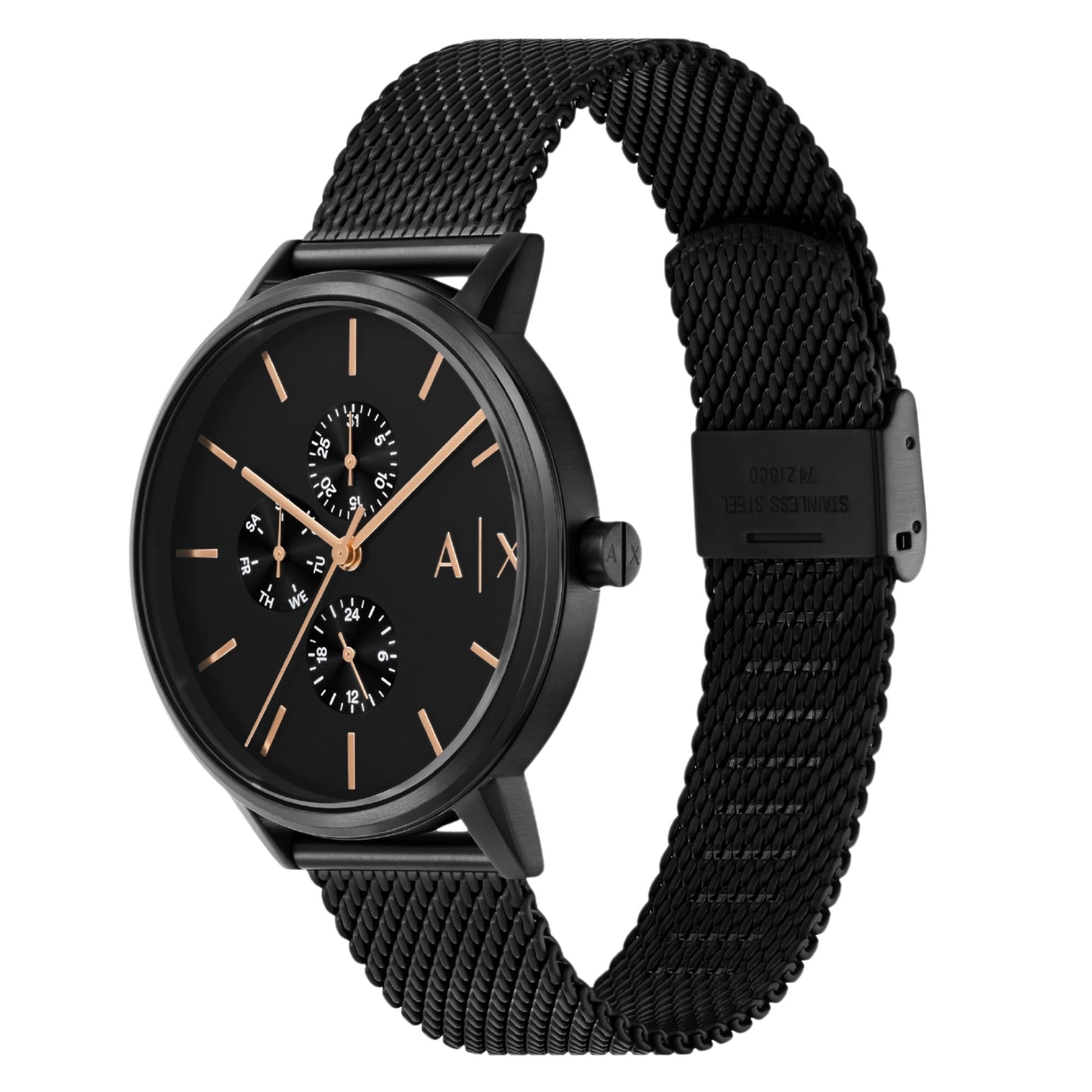 Armani Exchange Cayde 42mm Chronograph Black Dial Steel Mens Quartz Watch AX7162SET