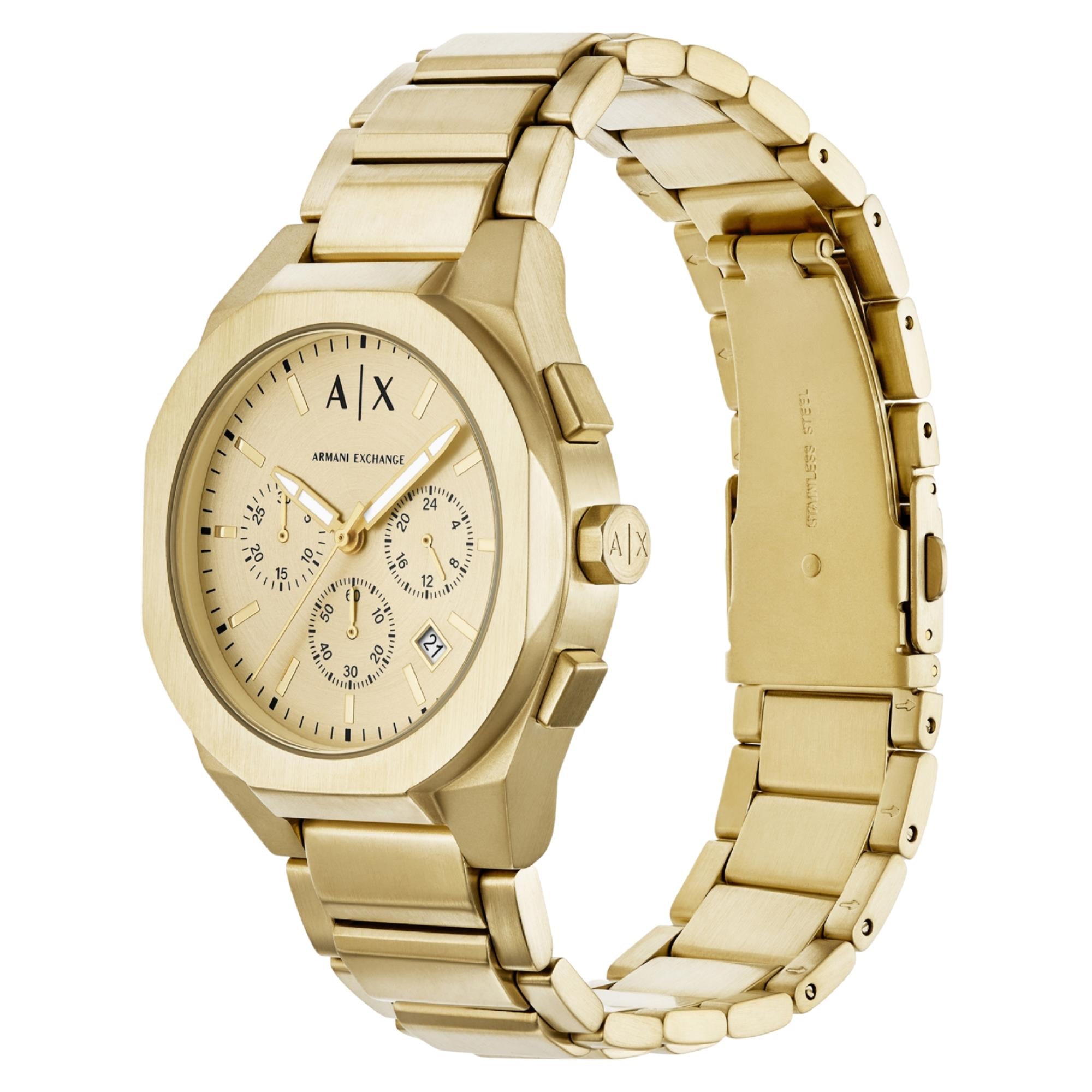 Armani Exchange Sync Gold Dial Steel Mens and Ladies Quartz Couple Watch Set AX7171SET