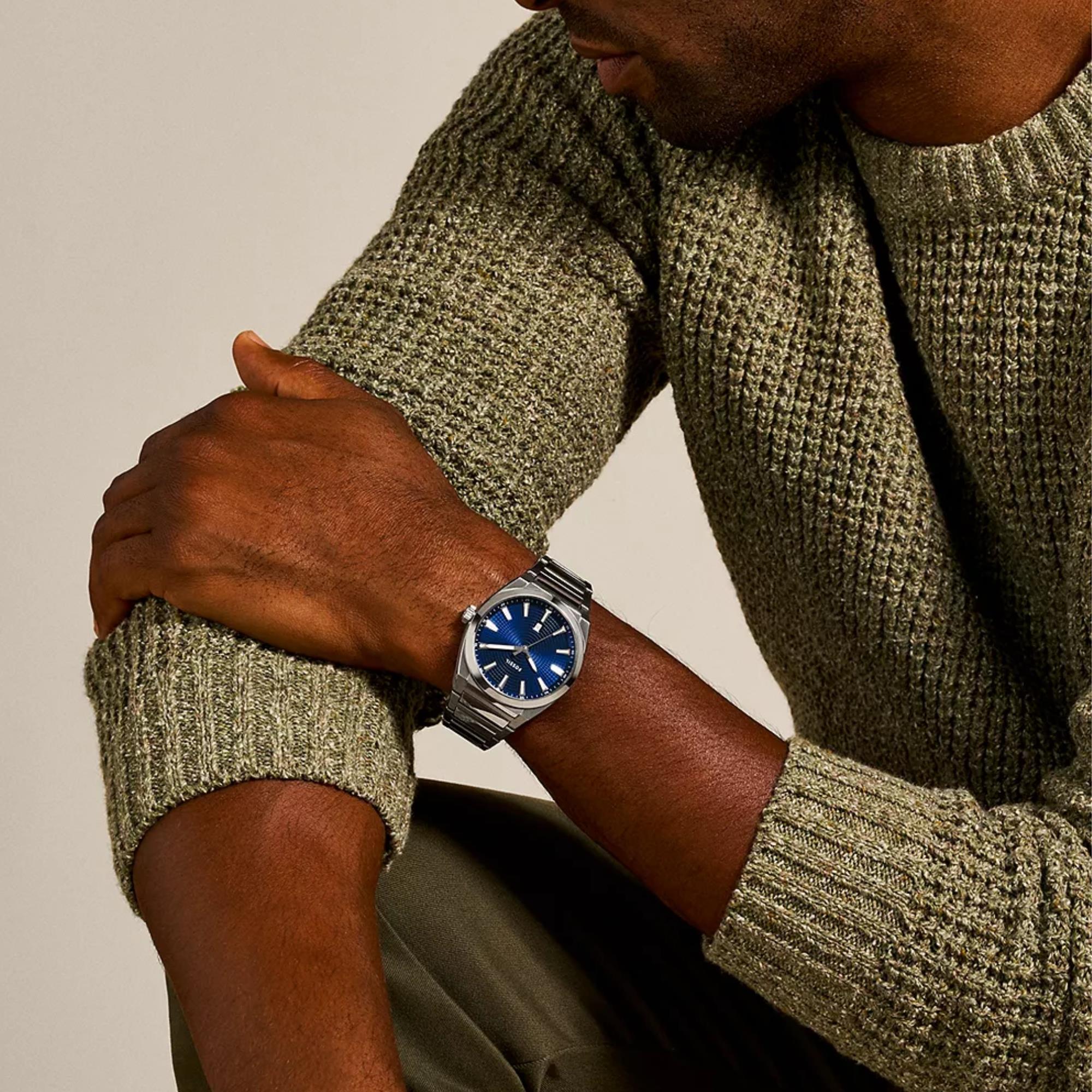 Fossil Everett 42mm Blue Dial Steel Mens Quartz Watch FS5822