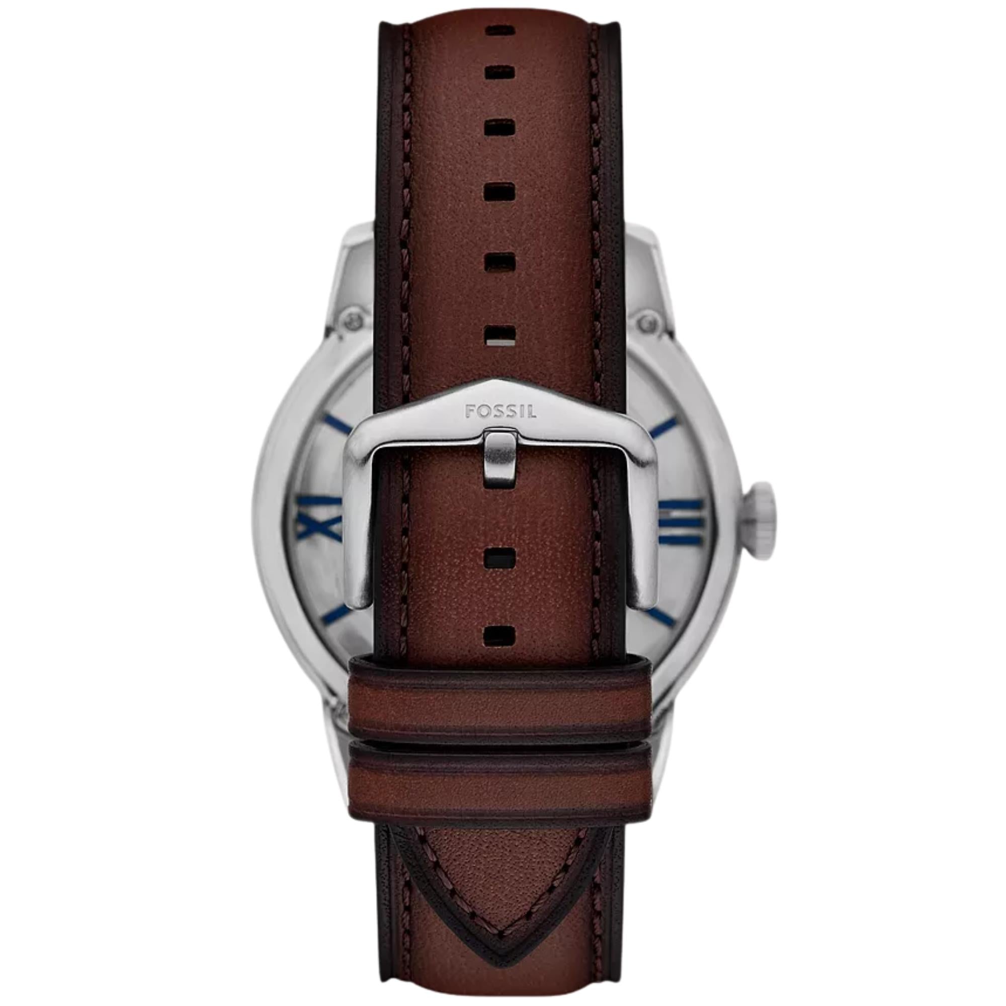 Fossil Townsman 44mm Skeleton Silver Dial Leather Mens Automatic Watch ME3267
