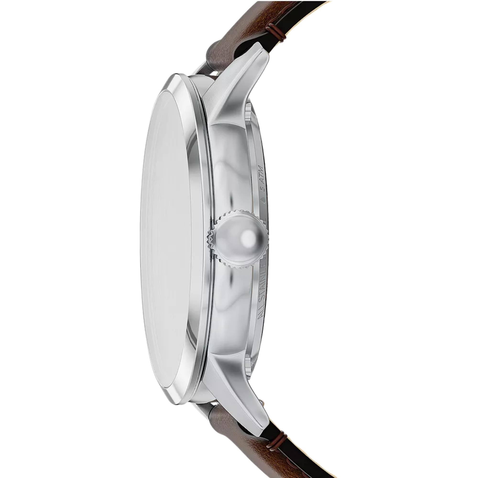 Fossil Townsman 44mm Skeleton Silver Dial Leather Mens Automatic Watch ME3270