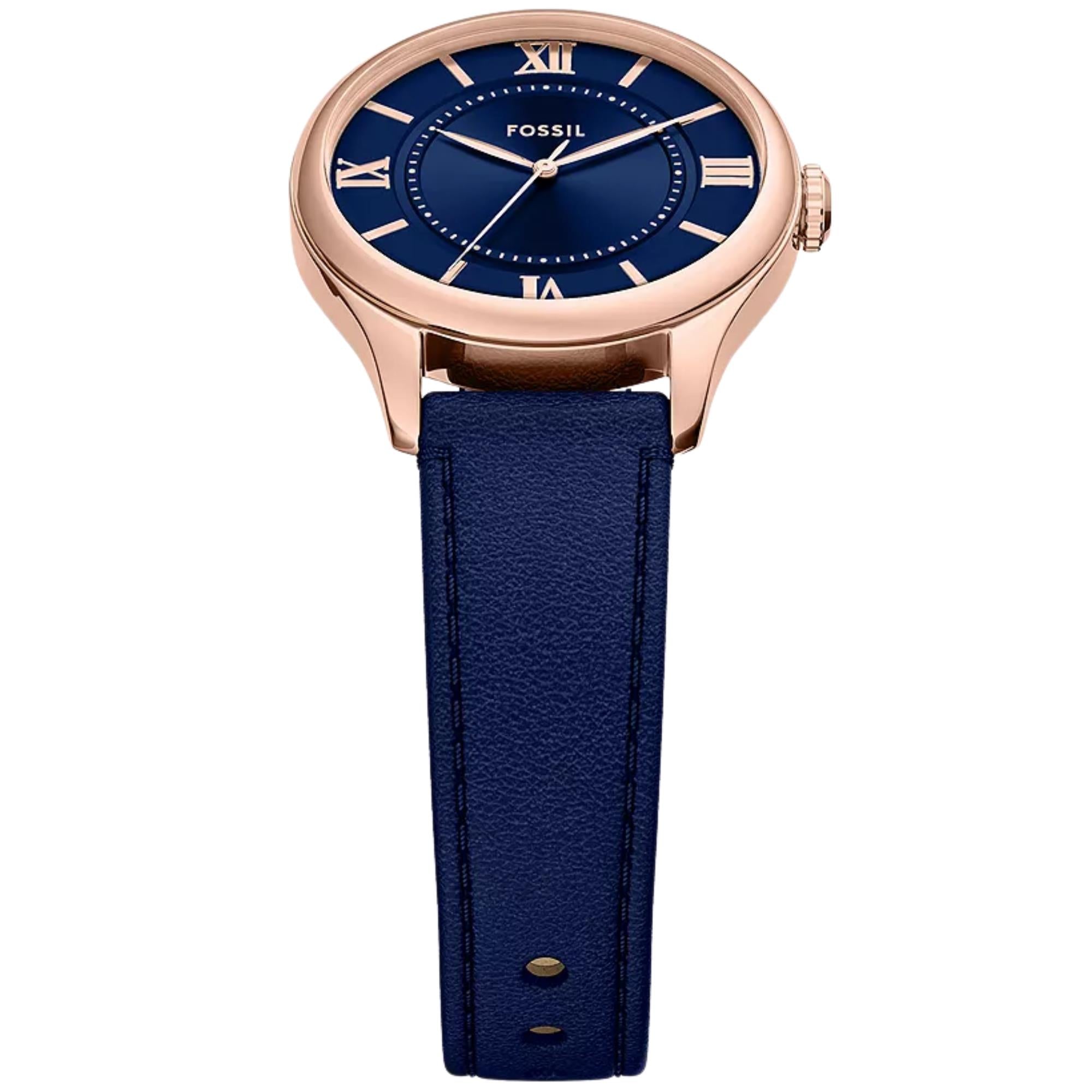 Fossil Gilmore 28mm Blue Dial Leather Ladies Quartz Watch ES5424
