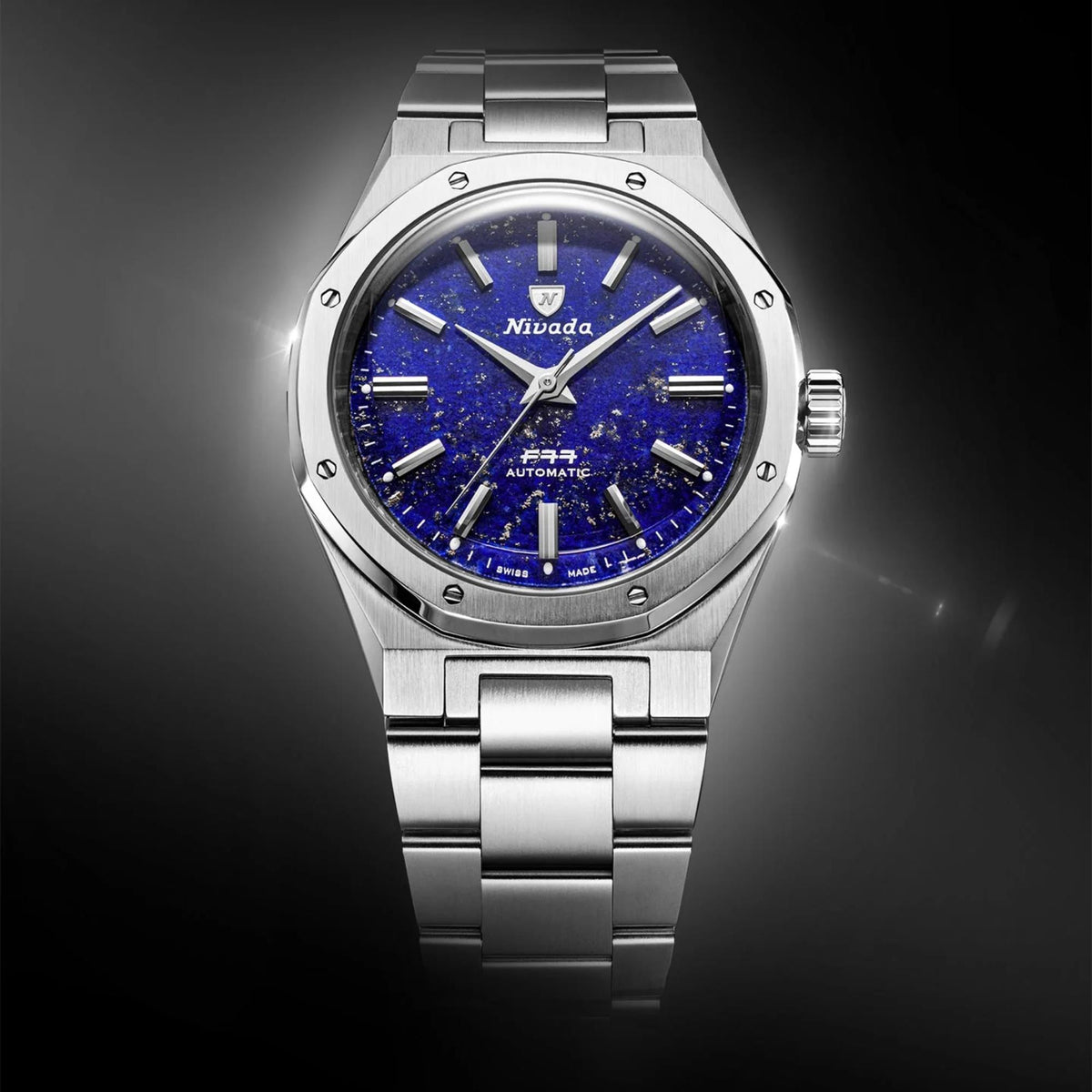 Nivada Grenchen F77 MK2 38mm Blue Dial Steel Mens Automatic Watch 68048A77