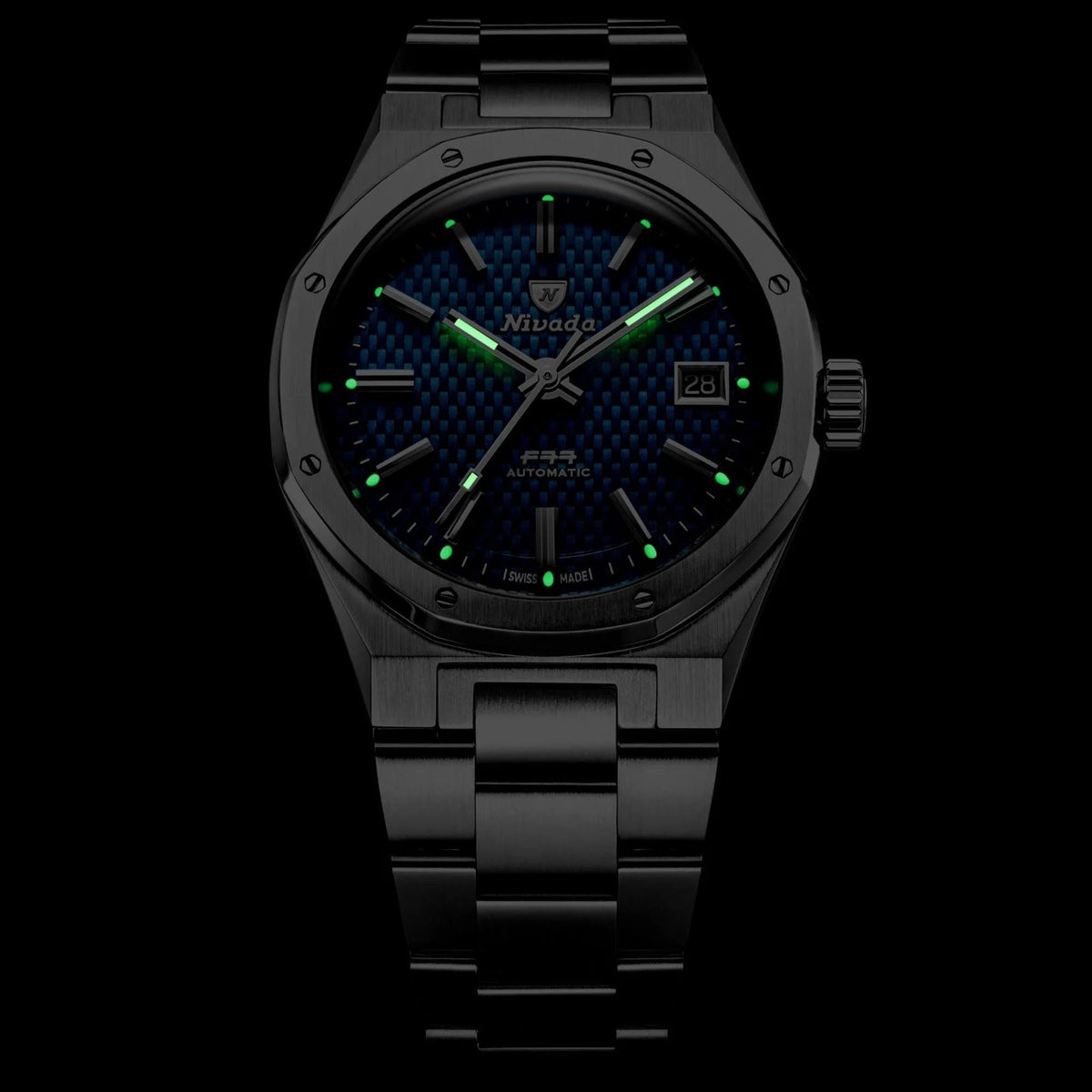 Nivada Grenchen F77 MK2 38mm Blue Dial Steel Mens Automatic Watch 69013A77