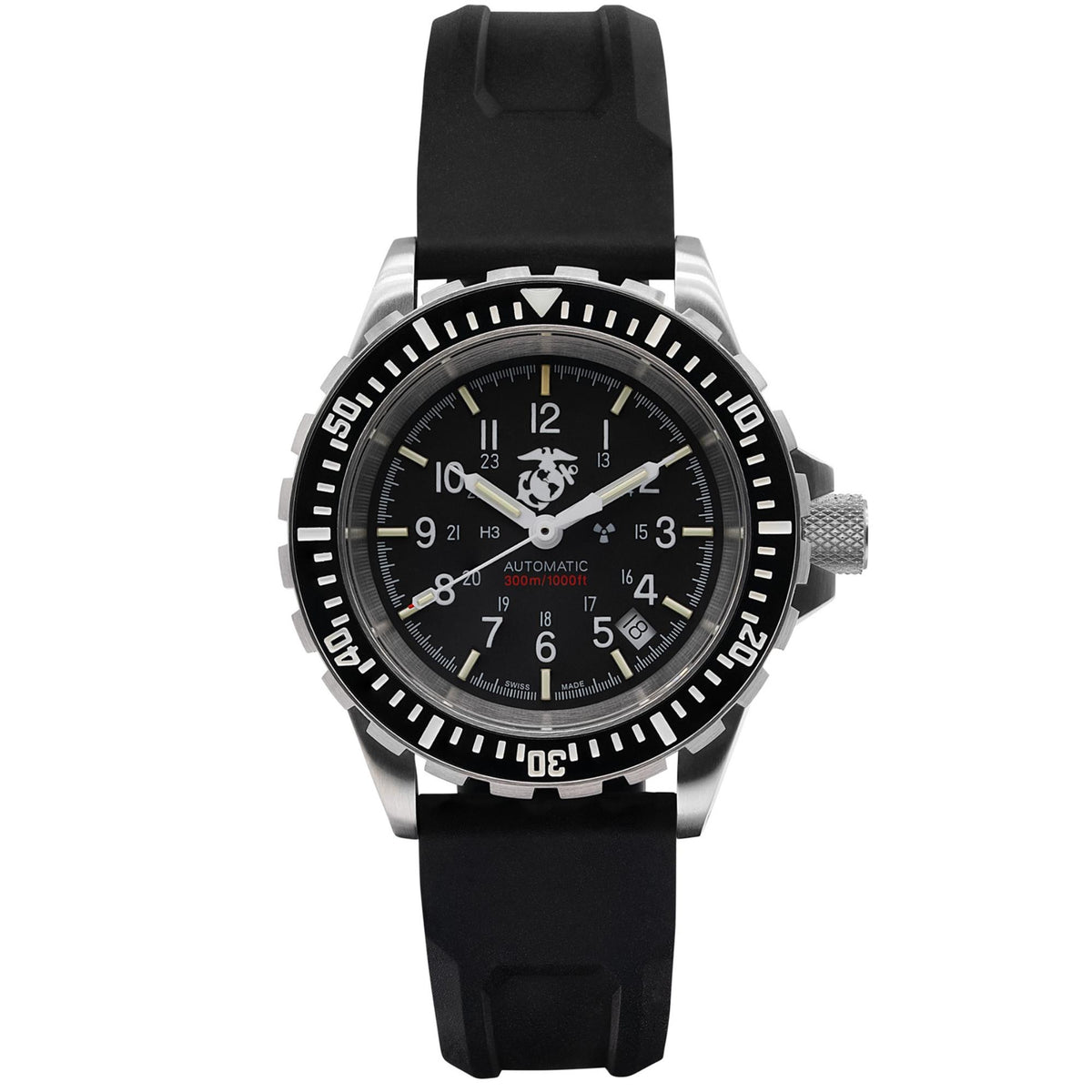 Marathon GSAR Official USMC WW194006SS-0230 mens automatic watch with black dial and black rubber strap