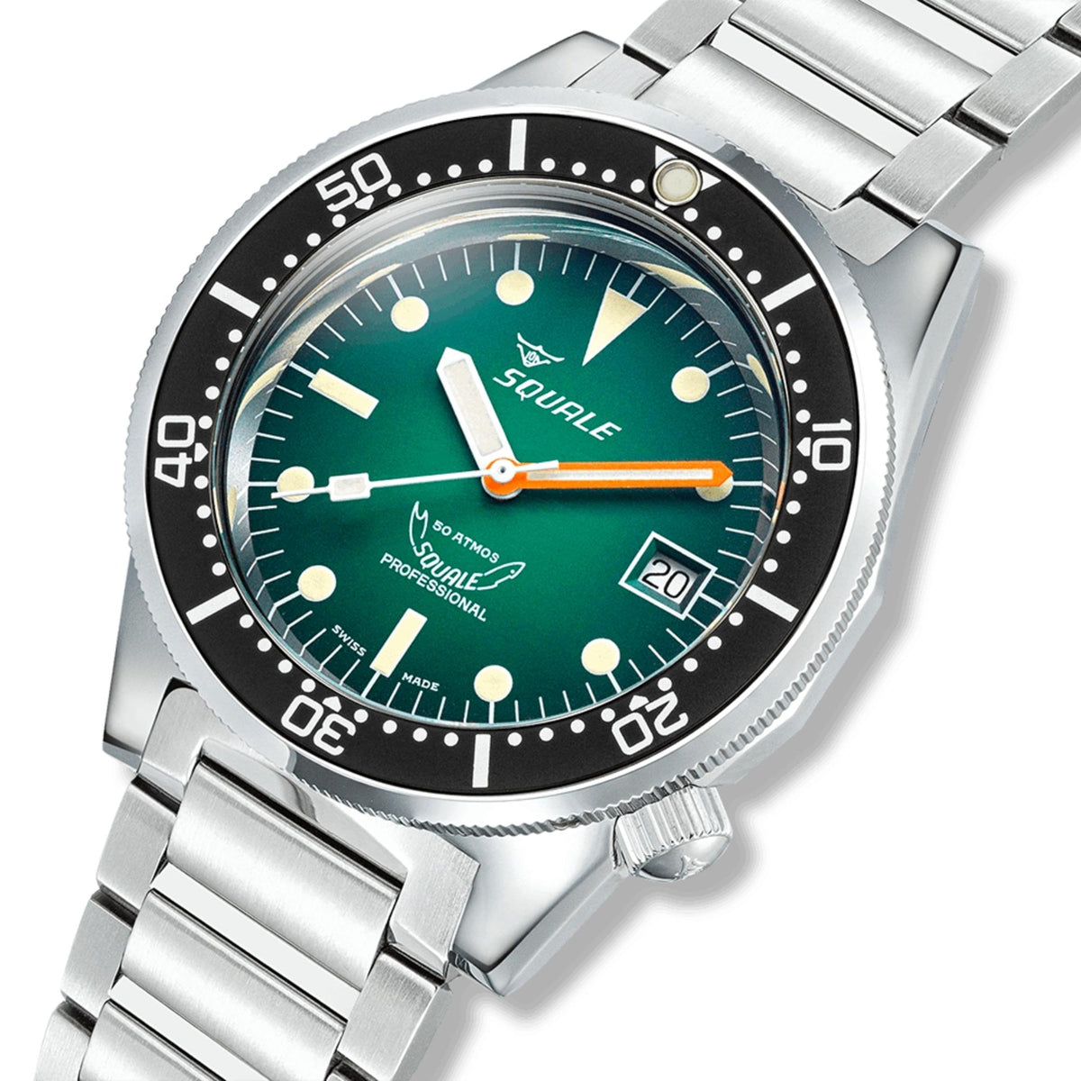 Squale 1521 42mm Green Dial Steel Mens Automatic Watch 1521PROFGR.SQ20B