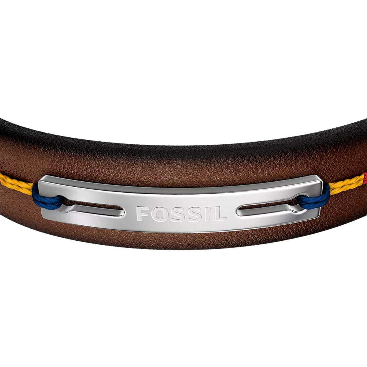 Fossil Everett Topstitch Brown Leather Strap Mens Bracelet JF05025040