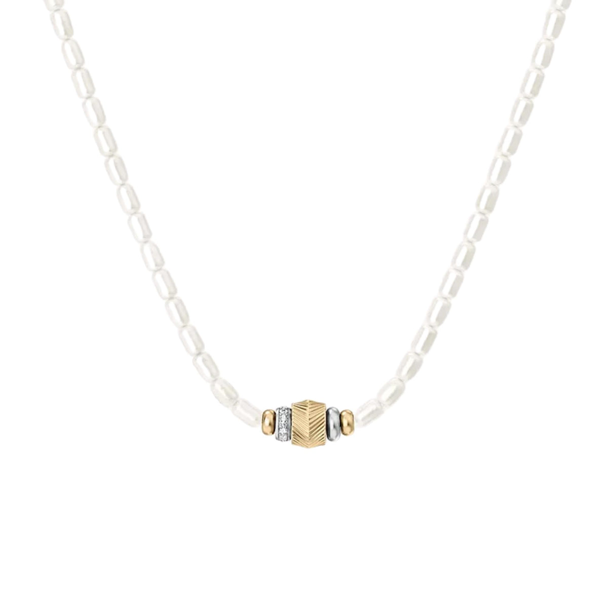 Fossil Harlow Rondelles White Acrylic Pearl Steel Station Ladies Necklace JF04992998