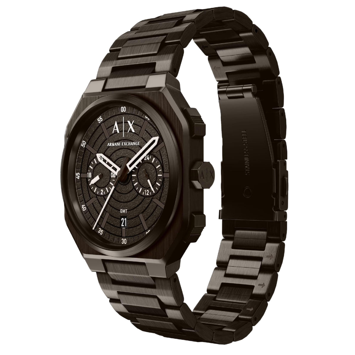 Armani Exchange Bass 40mm Dual-Time Black Dial Steel Mens Quartz Watch AX1479