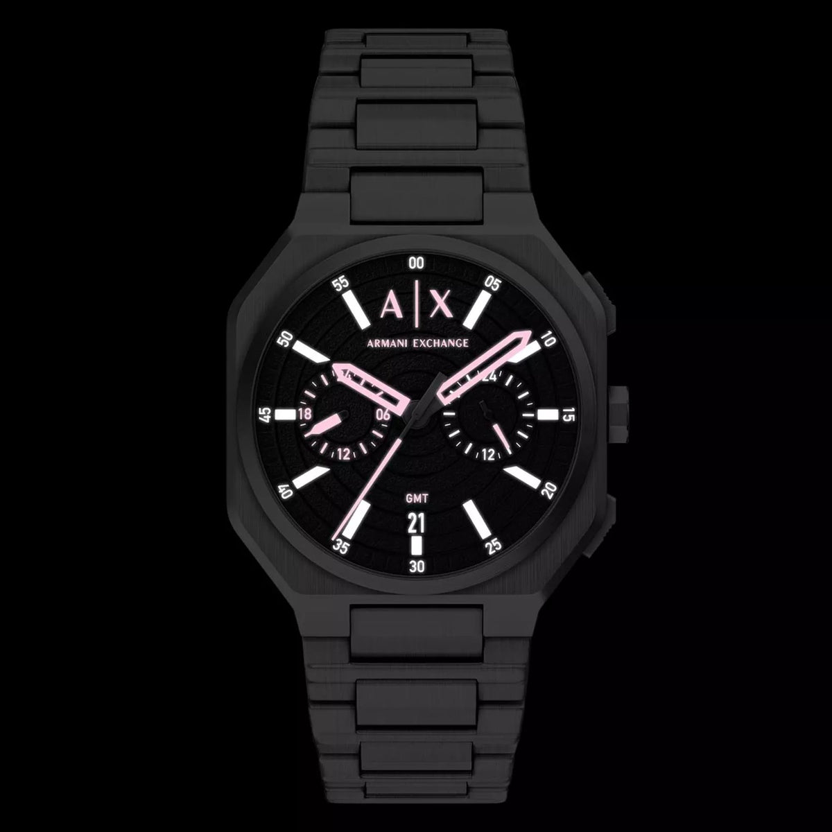 Armani Exchange Bass 40mm Dual-Time Black Dial Steel Mens Quartz Watch AX1475