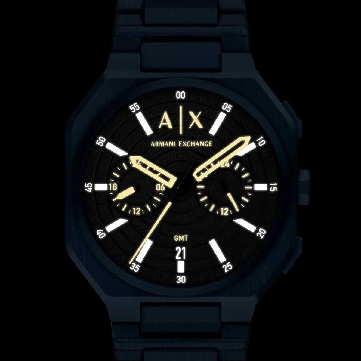 Armani Exchange Bass 40mm Dual-Time Black Dial Steel Mens Quartz Watch AX1477