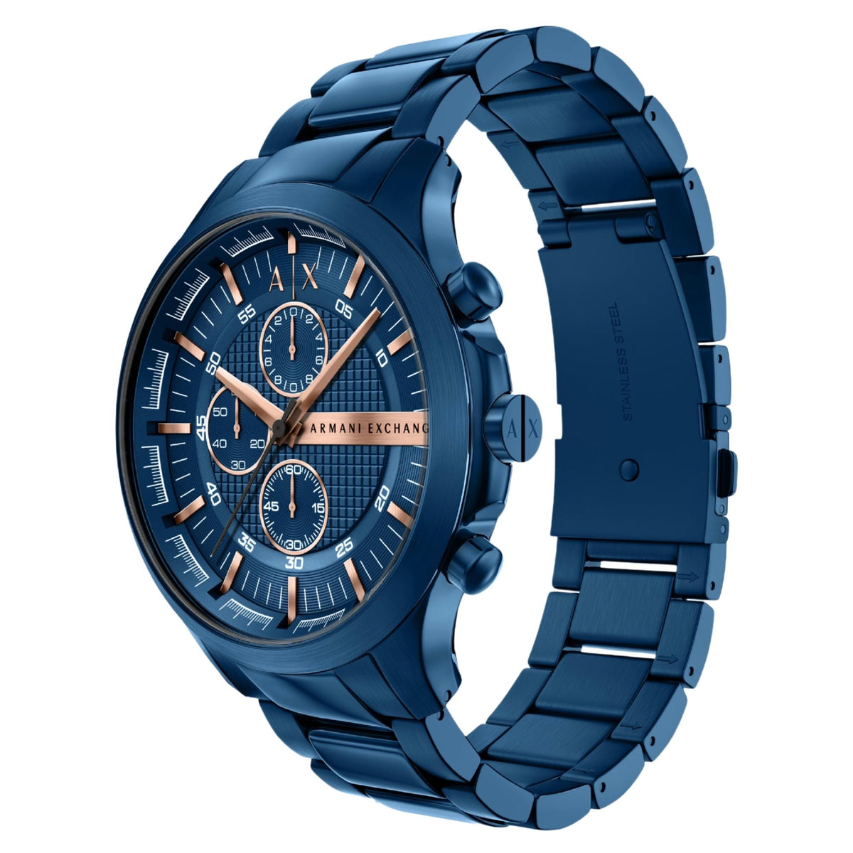 Armani Exchange Hampton 46mm Chronograph Blue Dial Steel Mens Quartz Watch AX2468