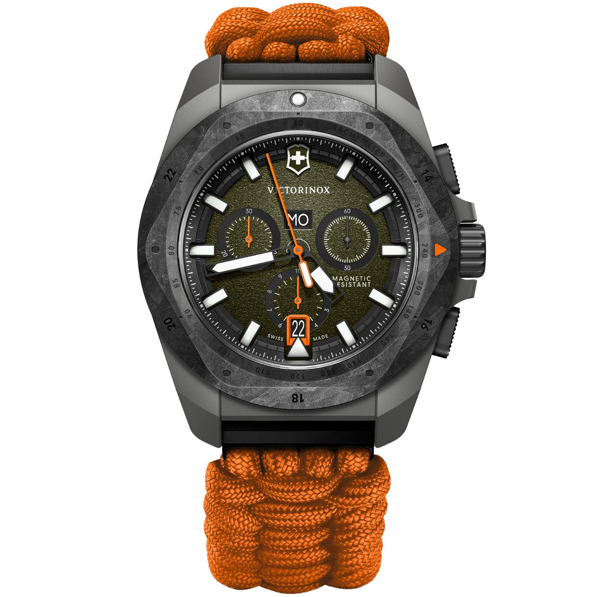 Victorinox I.N.O.X 43mm Chronograph Green Dial Paracord Mens Quartz Watch 242083.1