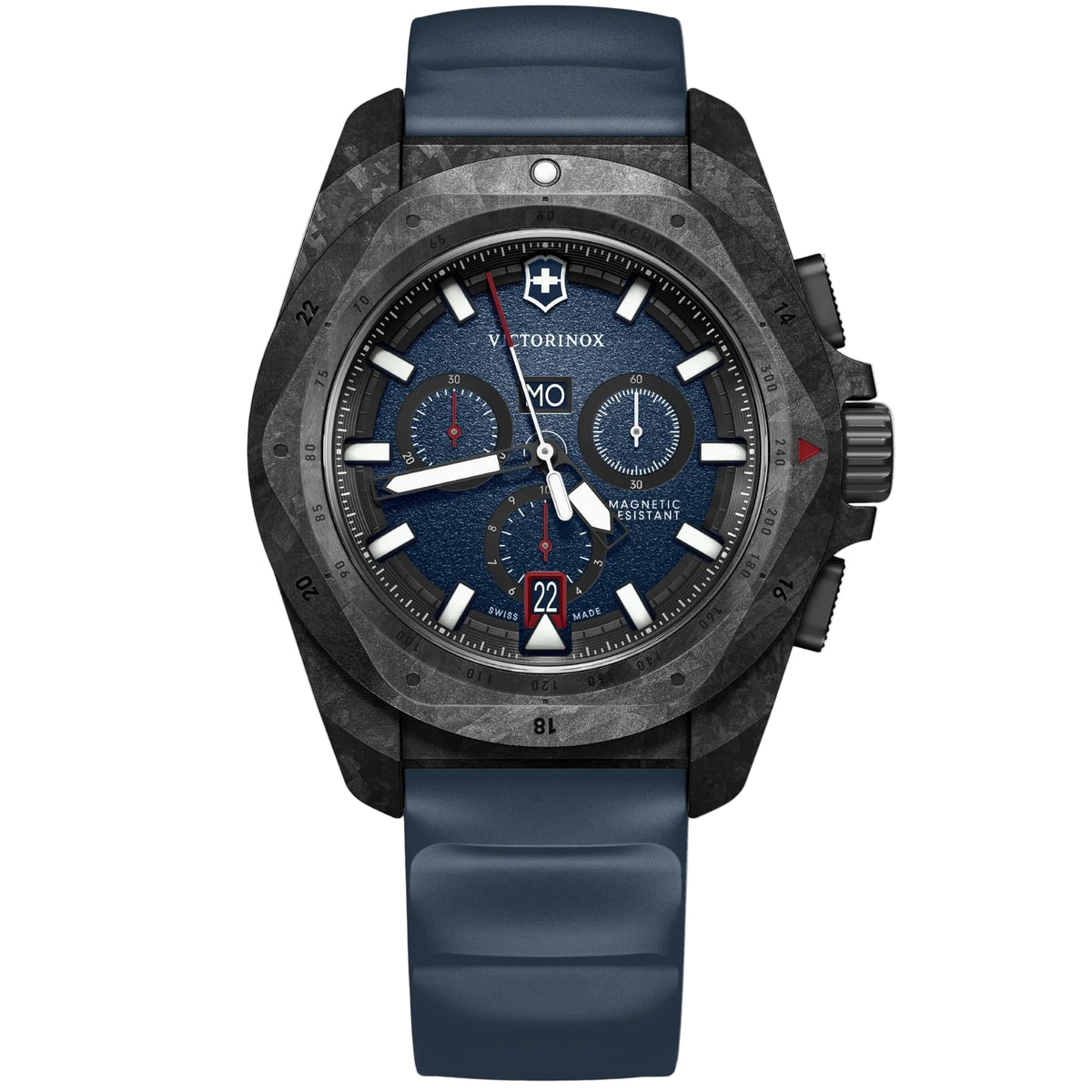 Victorinox I.N.O.X. 43mm Chronograph Blue Dial Rubber Mens Quartz Watch 242082