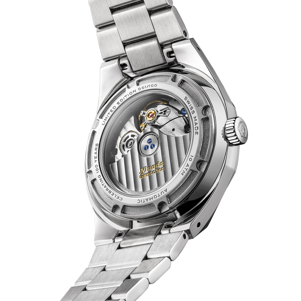 Nivada Grenchen F77 MK2 100 Years Edition 38mm Ice Agate Dial Steel Mens Automatic Watch 68061A77
