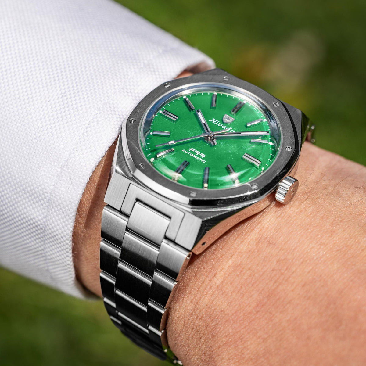 Nivada Grenchen F77 MK2 100 Years Edition 38mm Jade Dial Steel Mens Automatic Watch 68055A77