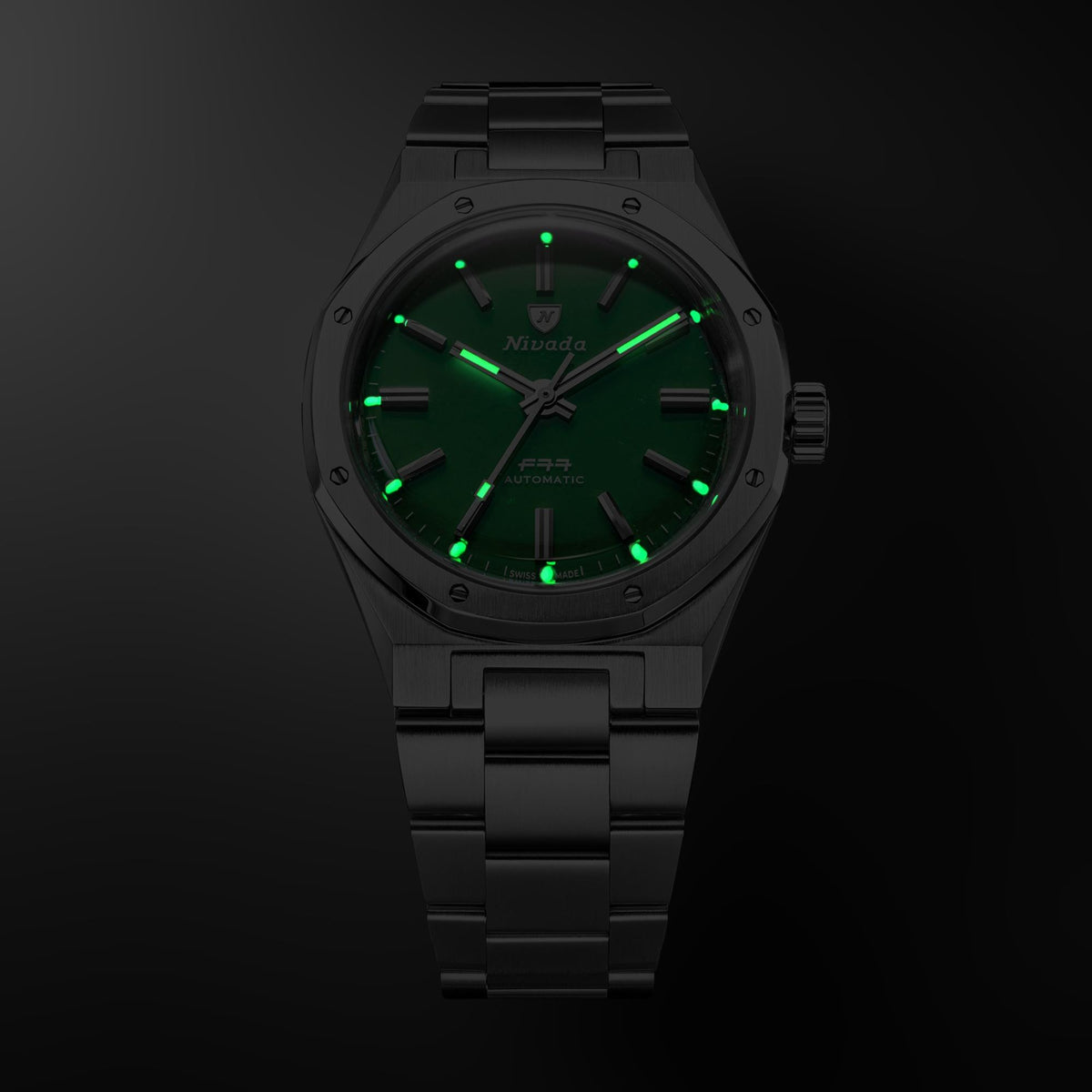 Nivada Grenchen F77 MK2 100 Years Edition 38mm Jade Dial Steel Mens Automatic Watch 68055A77
