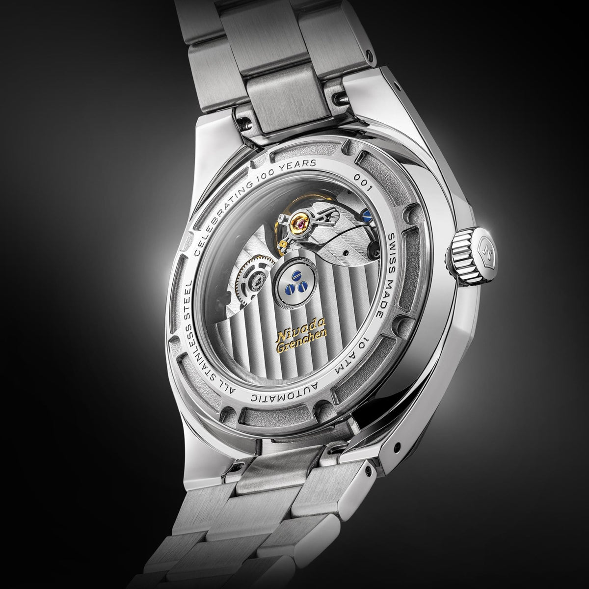 Nivada Grenchen F77 MK2 100 Years Edition 38mm Azurite Dial Steel Mens Automatic Watch 68056A77