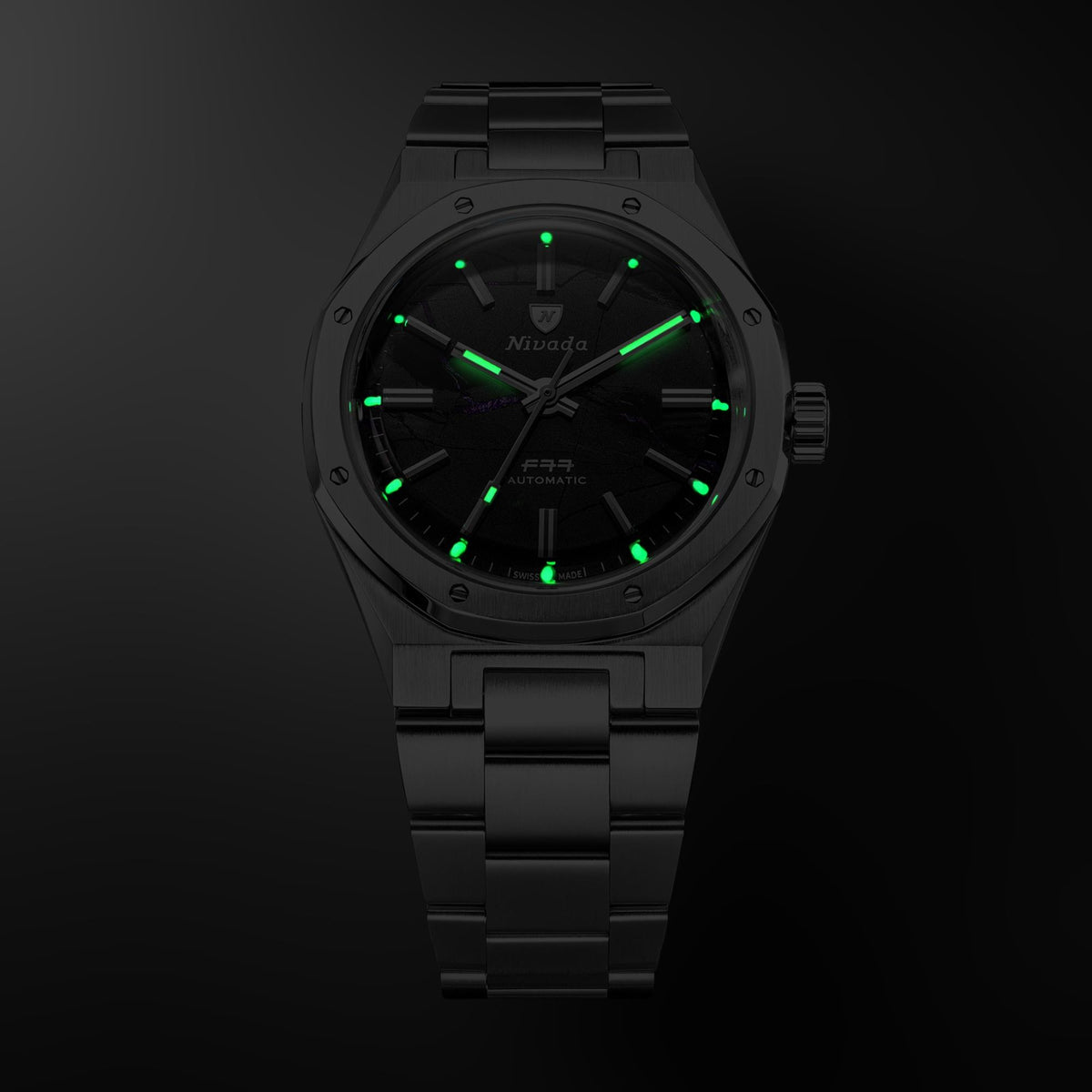 Nivada Grenchen F77 MK2 100 Years Edition 38mm Shungite Black Dial Steel Mens Automatic Watch 68058A77