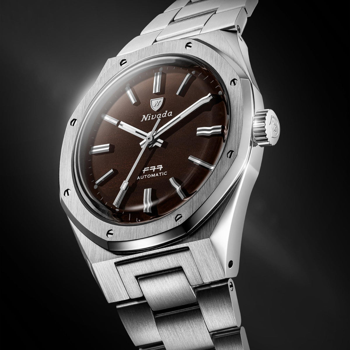 Nivada Grenchen F77 MK2 100 Years Edition 38mm Smoky Quartz Dial Steel Mens Automatic Watch 68060A77