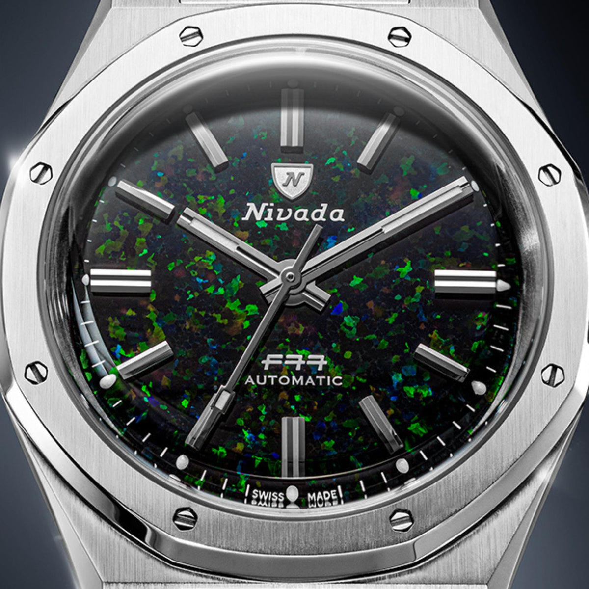 Nivada Grenchen F77 MK2 100 Years Edition 38mm Black Opal Dial Rubber Mens Automatic Watch 68062A77-DR