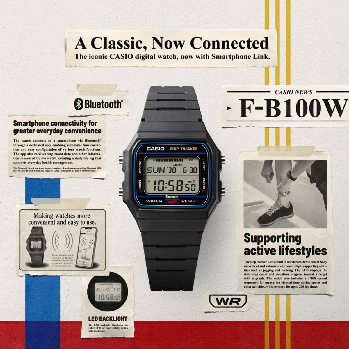 Casio Timeless 38mm Digital Resin Quartz Watch F-B100W-1AEF