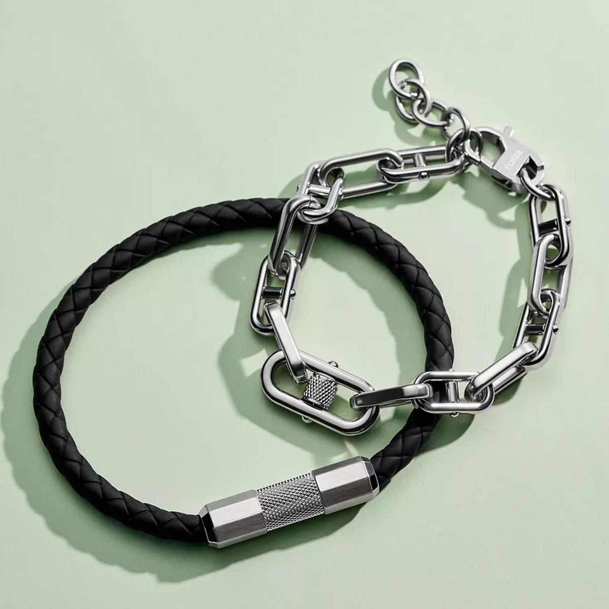 Fossil Machine Knurled Silver Steel Mens Bracelet JF04884040