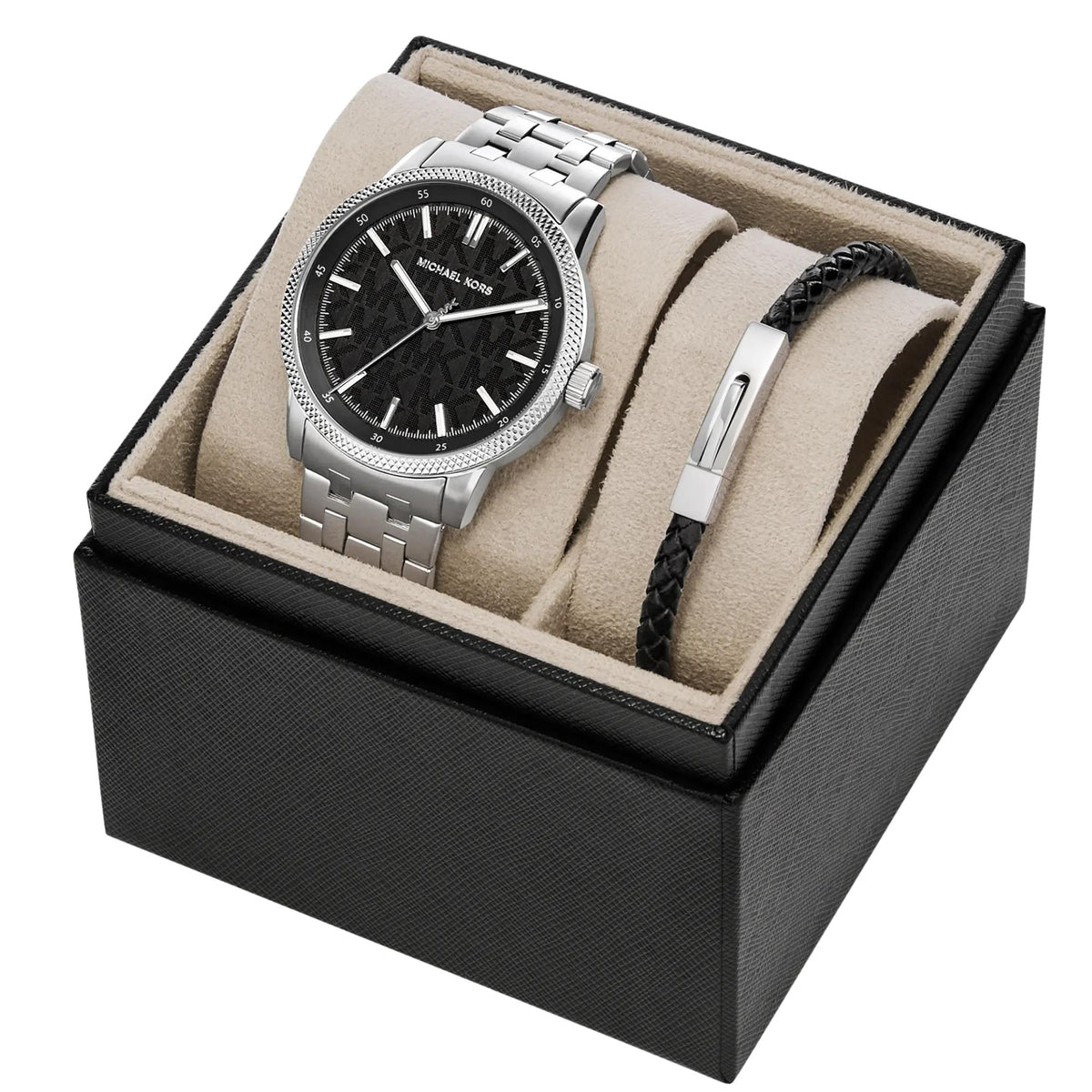 Michael Kors Wolfe 43mm Black Dial Steel Mens Quartz Watch MK9291SET