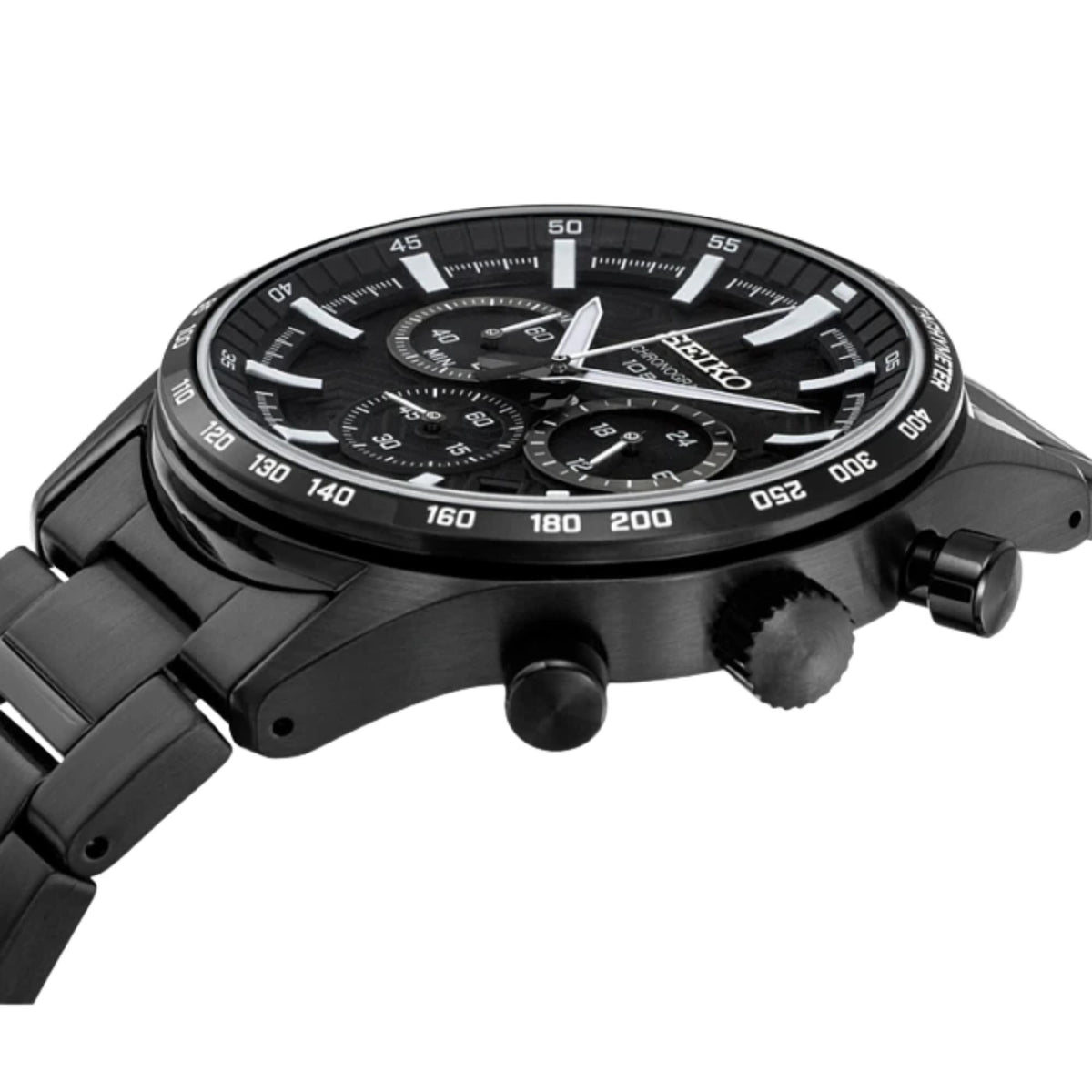 Seiko Essentials 43mm Chronograph Black Dial Steel Mens Quartz Watch SSB415P1