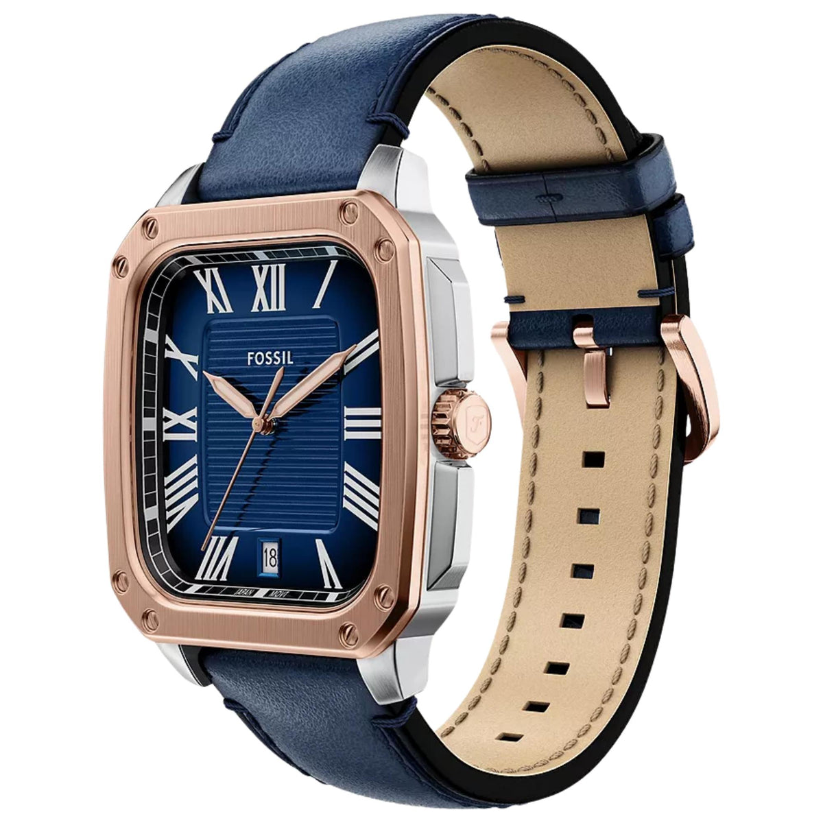 Fossil Crosby 42mm Blue Dial Leather Mens Quartz Watch FS6149