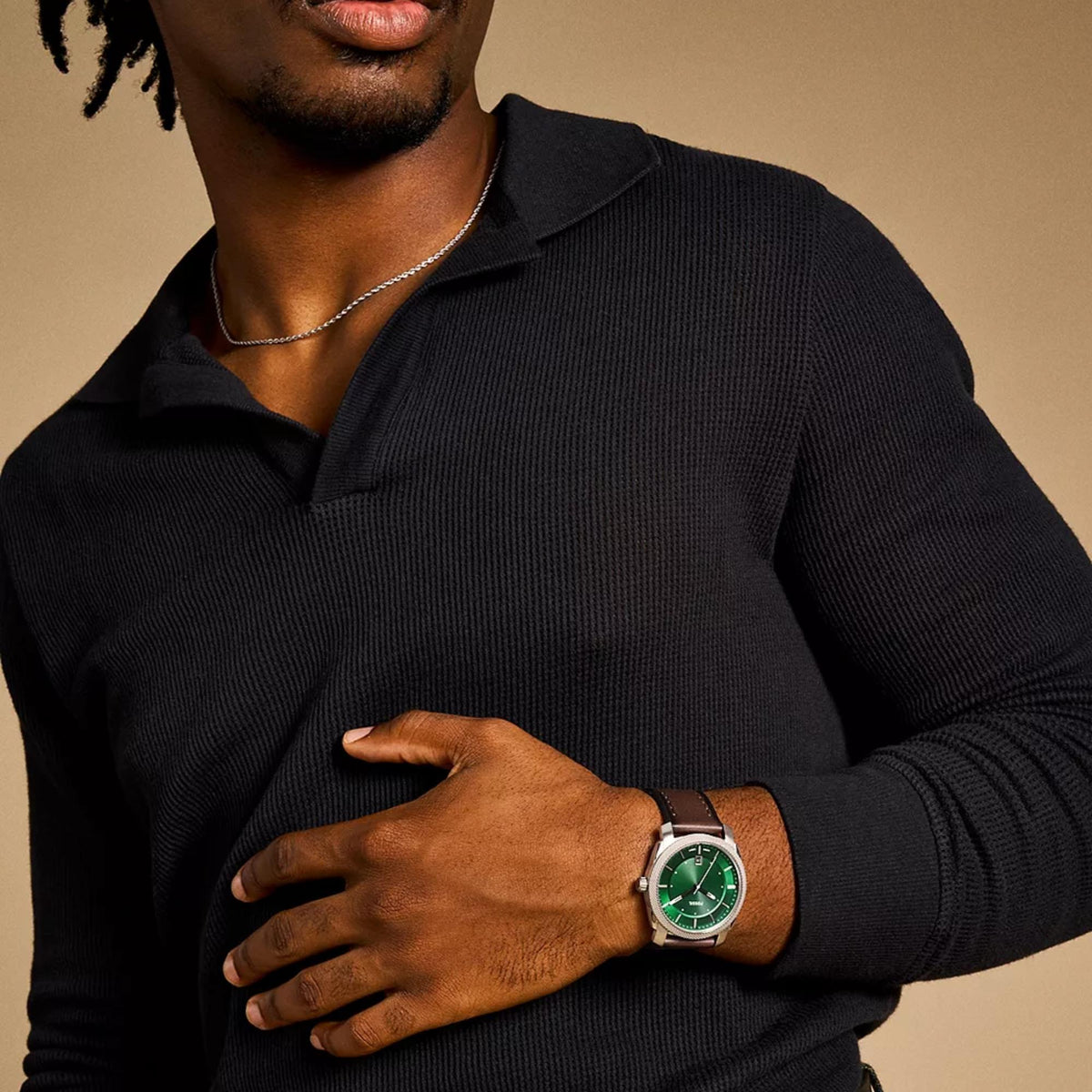 Fossil Machine 42mm Green Dial Leather Mens Quartz Watch FS6085