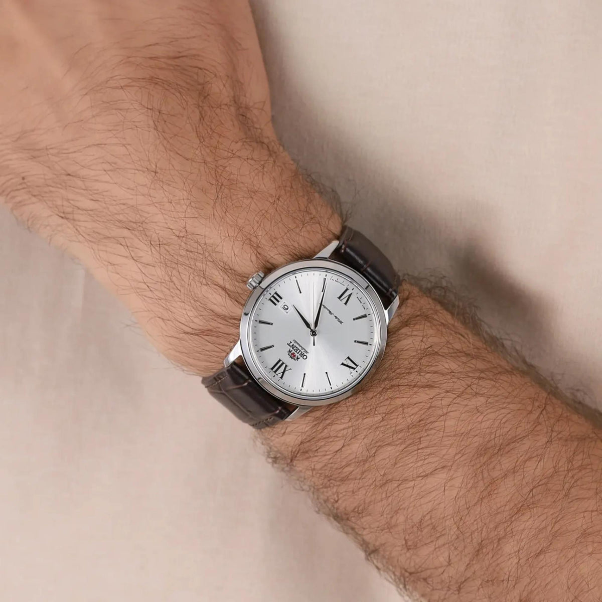 Orient Symphony 41mm White Dial Leather Mens Automatic Watch RA-AC0F12S30B