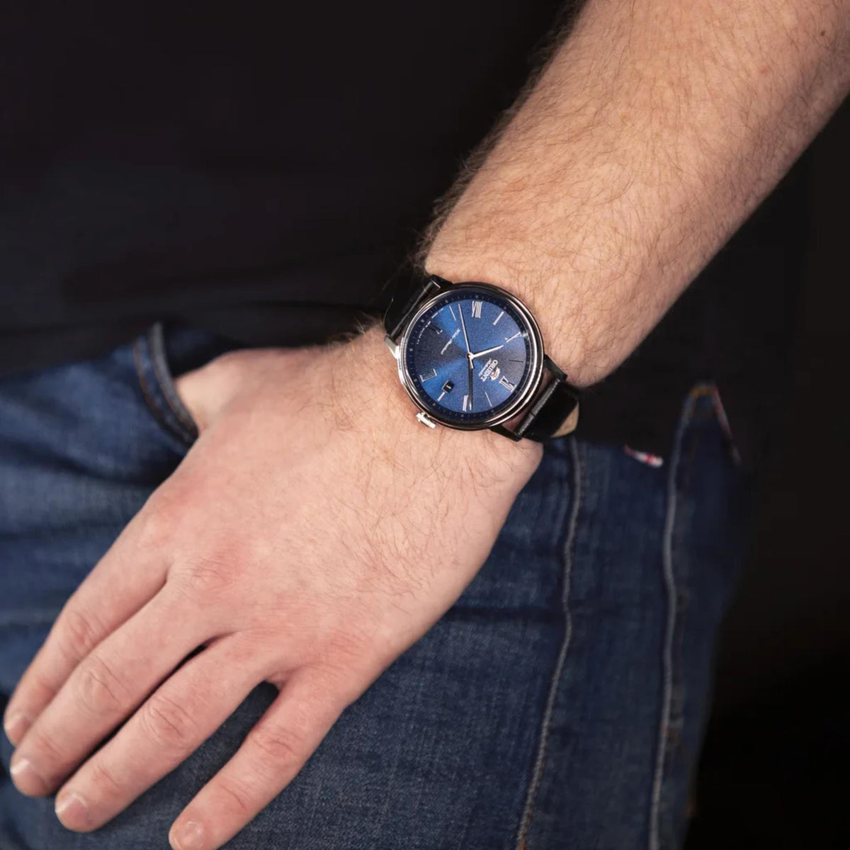 Orient Symphony 42mm Blue Dial Leather Mens Automatic Watch RA-AC0J05L30B