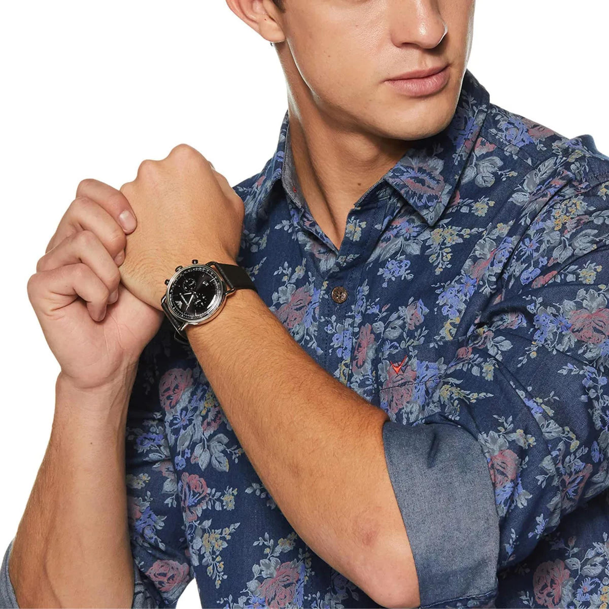 Emporio Armani Aviator 43mm Chronograph Black Dial Leather Mens Quartz Watch AR11143