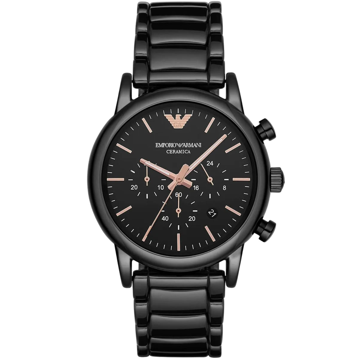 Emporio Armani Luigi 43mm Chronograph Black Dial Ceramic Mens Quartz Watch AR1509