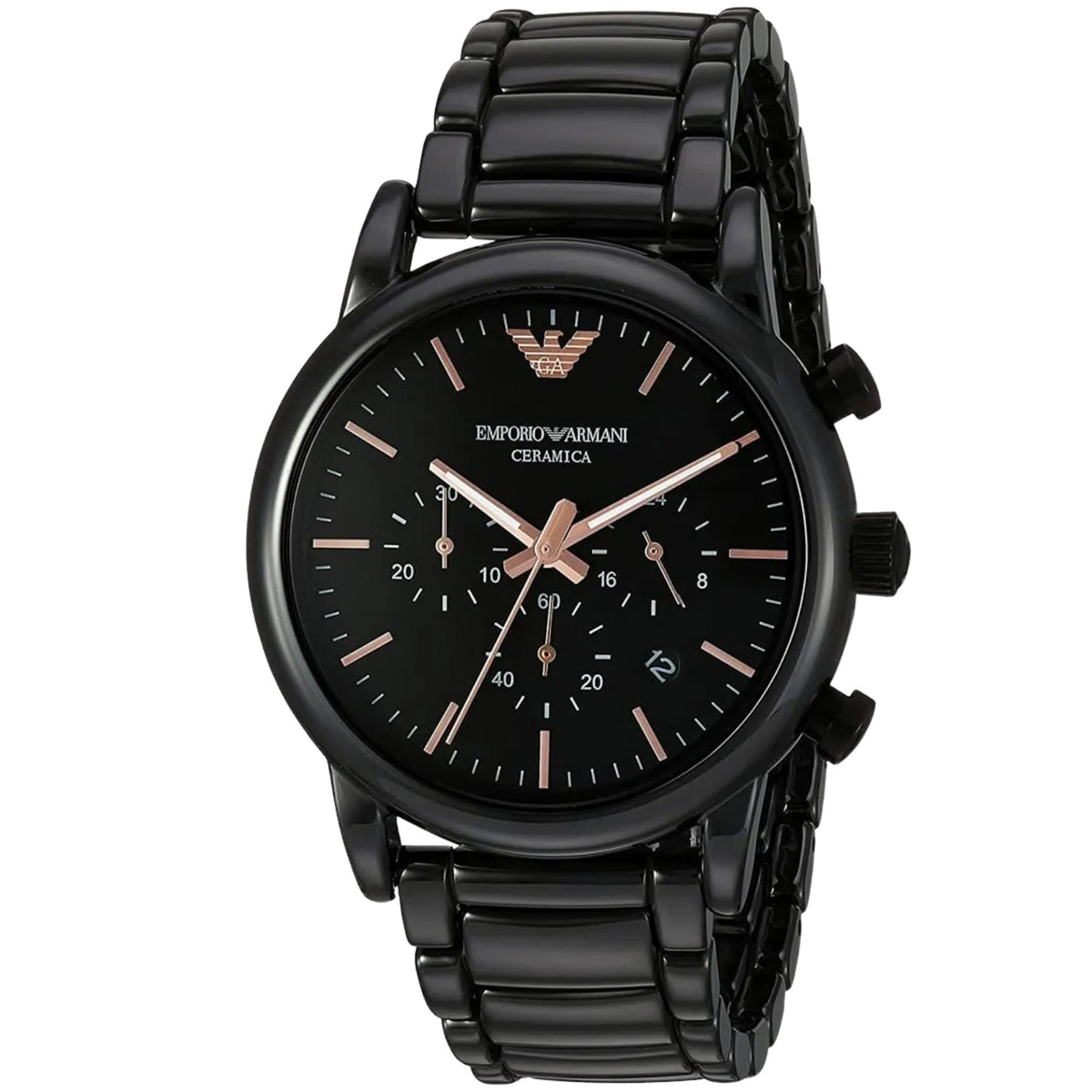 Emporio Armani Luigi 43mm Chronograph Black Dial Ceramic Mens Quartz Watch AR1509