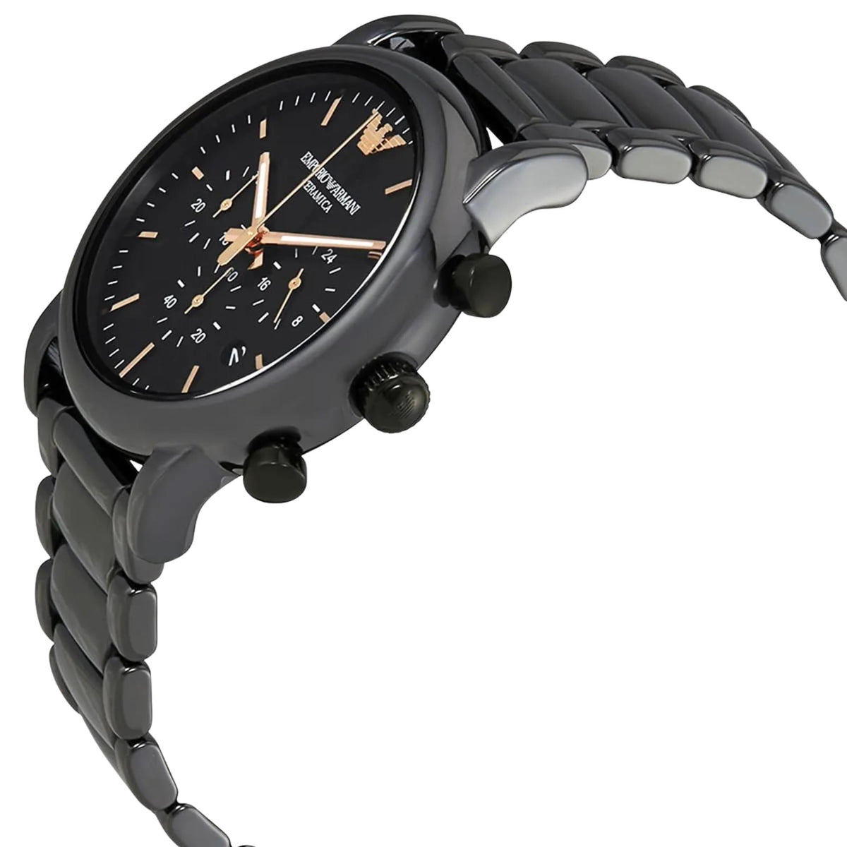 Emporio Armani Luigi 43mm Chronograph Black Dial Ceramic Mens Quartz Watch AR1509
