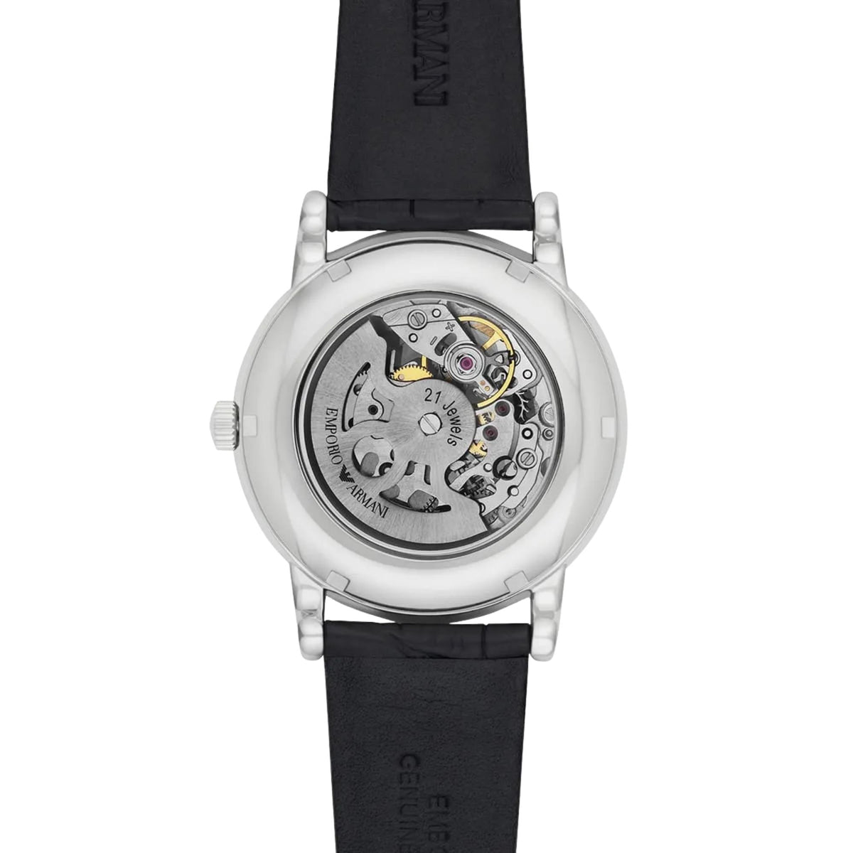 Emporio Armani Meccanico 43mm Silver Dial Leather Mens Automatic Watch AR1981