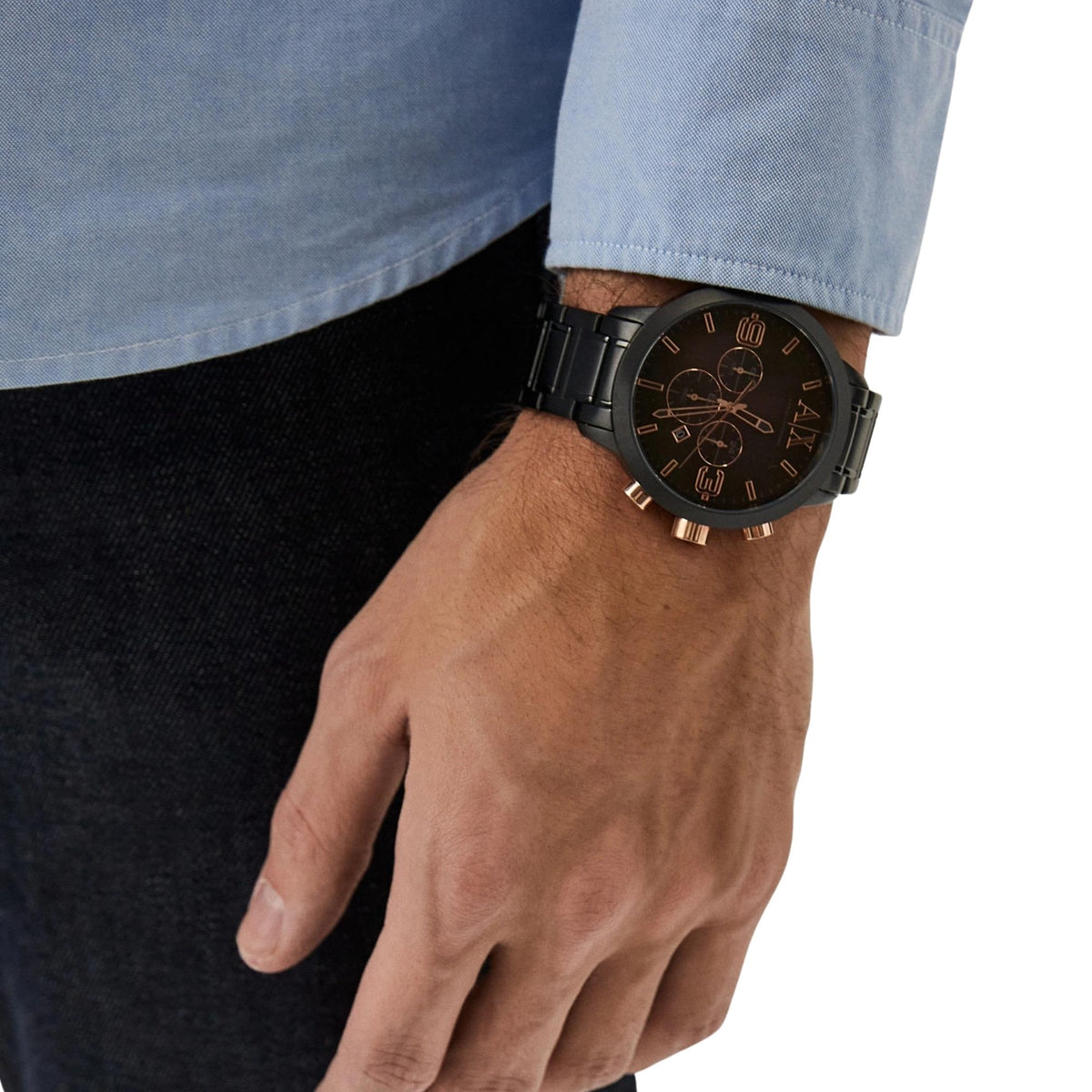 Armani Exchange ATLC 49mm Chronograph Black Dial Steel Mens Quartz Watch AX1350
