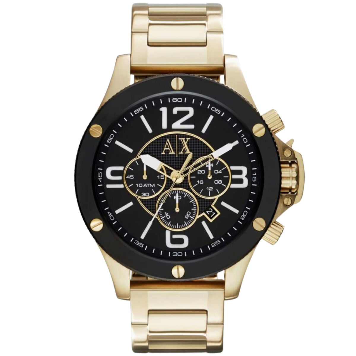 Armani Exchange ATLC 48mm Chronograph Black Dial Yellow Gold-Tone Steel Mens Quartz Watch AX1511