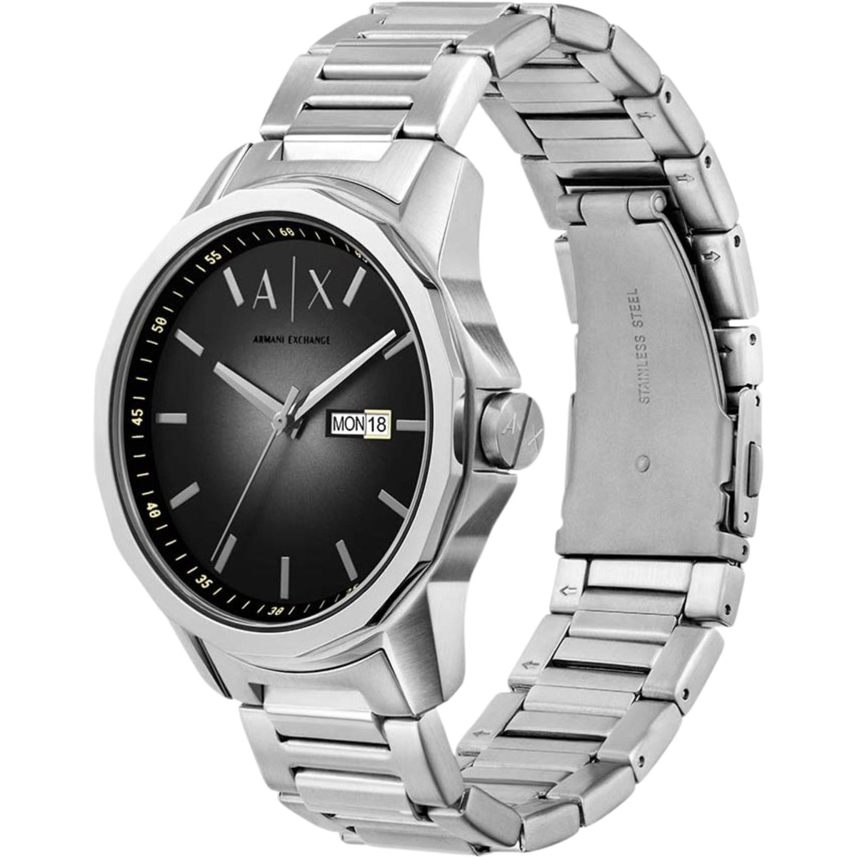 Armani Exchange Banks 44mm Black Dial Steel Mens Quartz Watch AX1764
