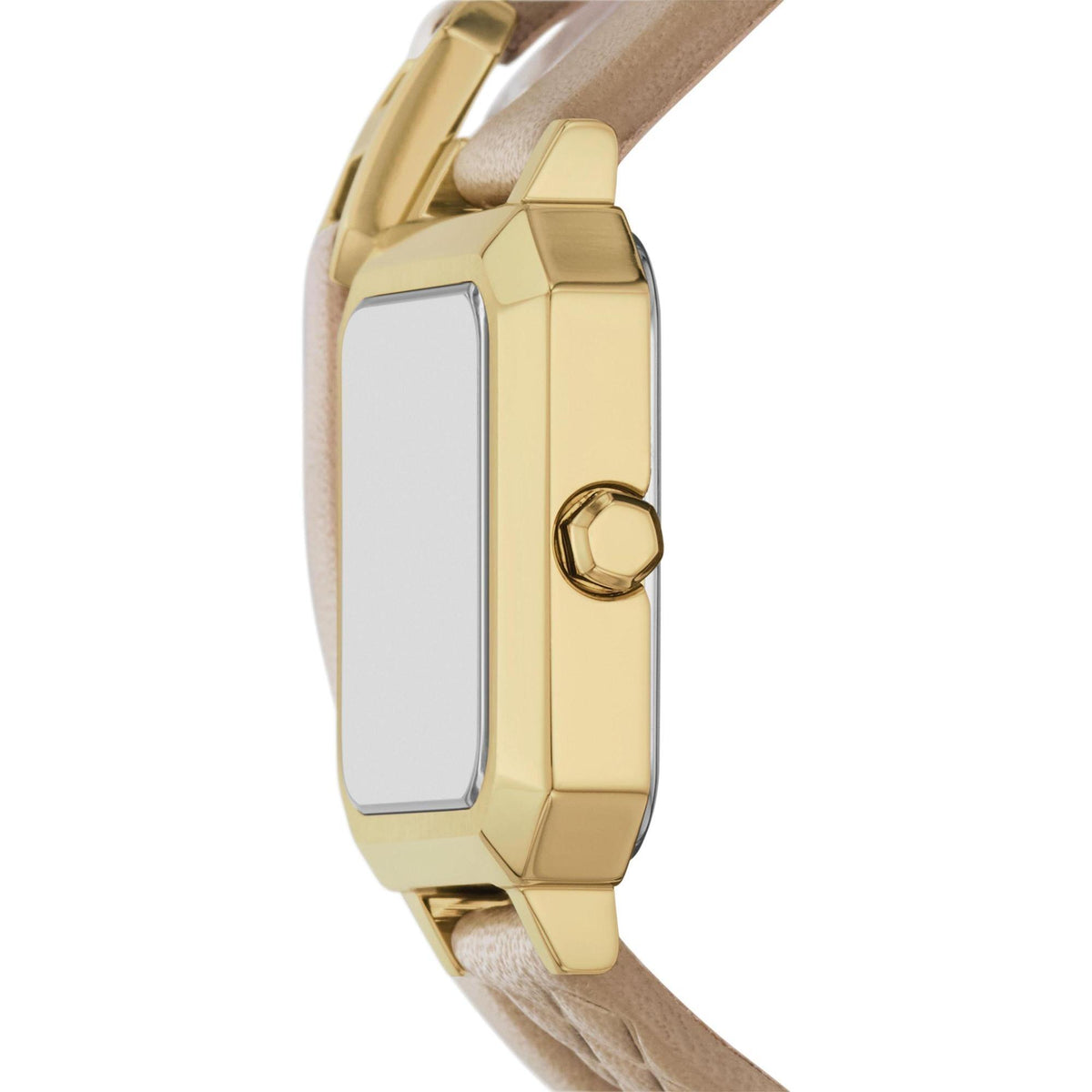 Armani Exchange Leila 27mm Yellow Gold-Tone Dial Leather Ladies Quartz Watch AX5728