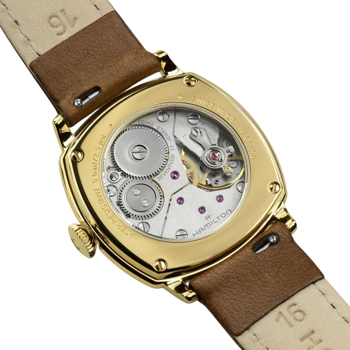 Hamilton American Classic Cushion 30mm Beige Dial Yellow Gold-Tone Steel Leather Manual-Wind Watch H36119520