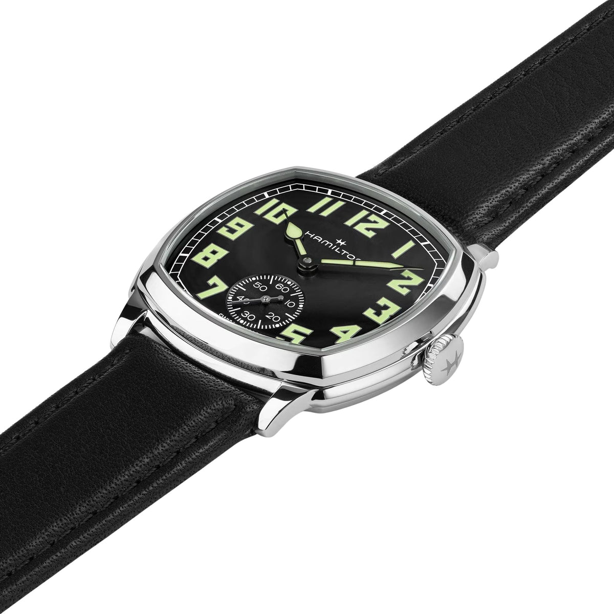 Hamilton American Classic Cushion 34mm Black Dial Leather Mens Manual-Wind Watch H36129730